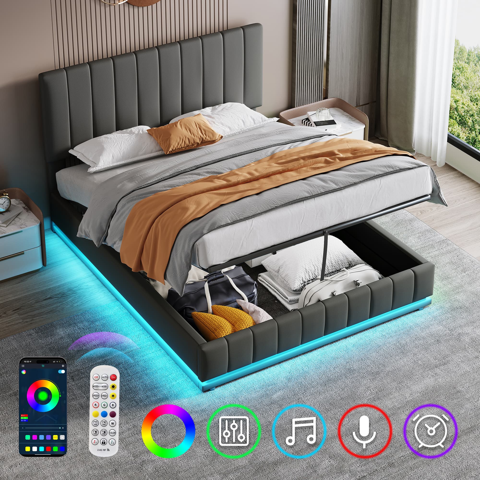 Smart LED Ottoman Storage Bed