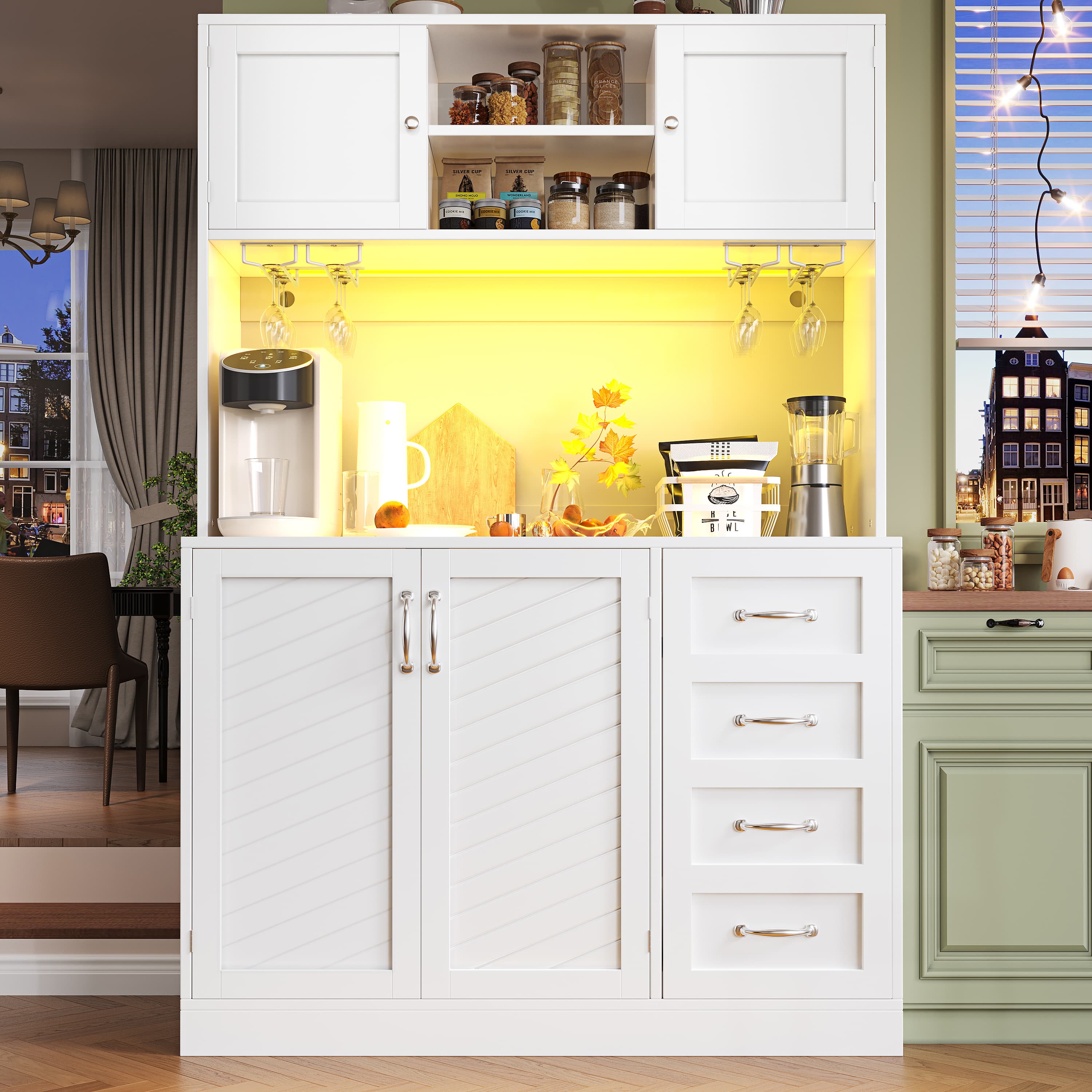 Modern White Sideboard with Ambient LED Lights and Storage - image 3