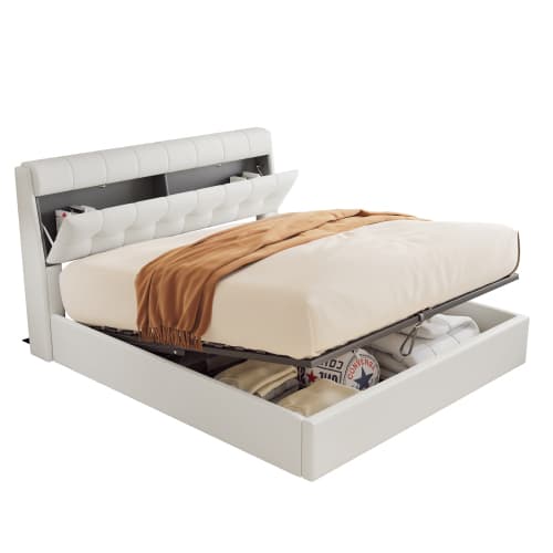 Upholstered Ottoman Bed with Hydraulic Storage & Headboard Compartment (4ft6 Double) - image 2