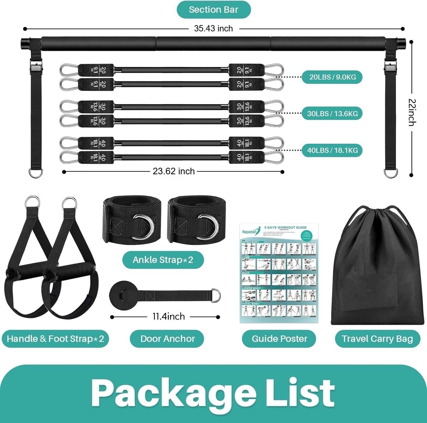 Six-Band Pilates Bar Kit for Total-Body Strength Training - image 2