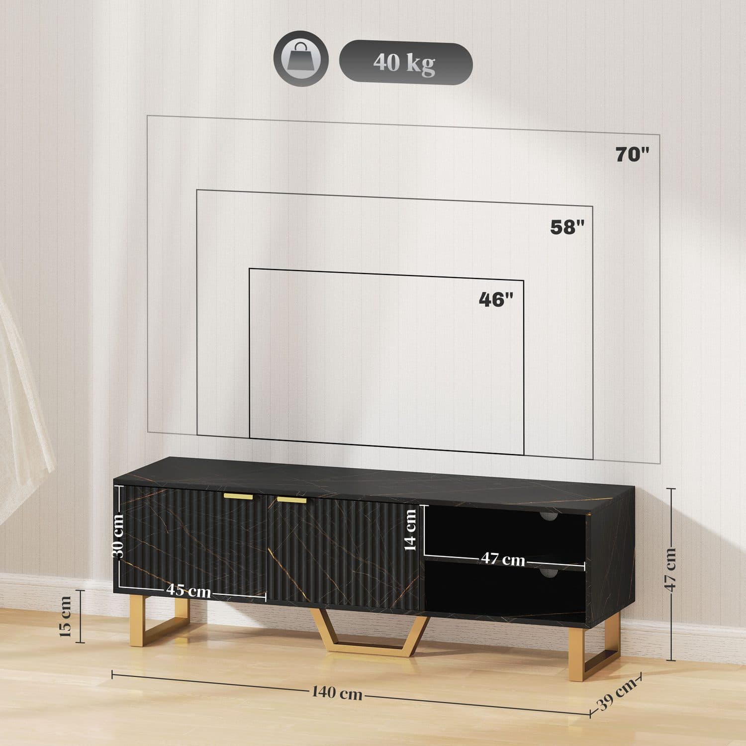 Black Marble Effect TV Unit - image 3