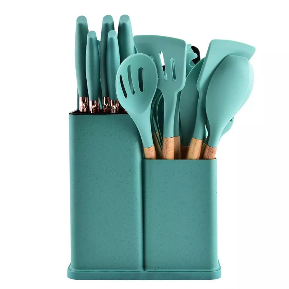 19-Piece Silicone Utensil Set with Two-Compartment Storage - Default