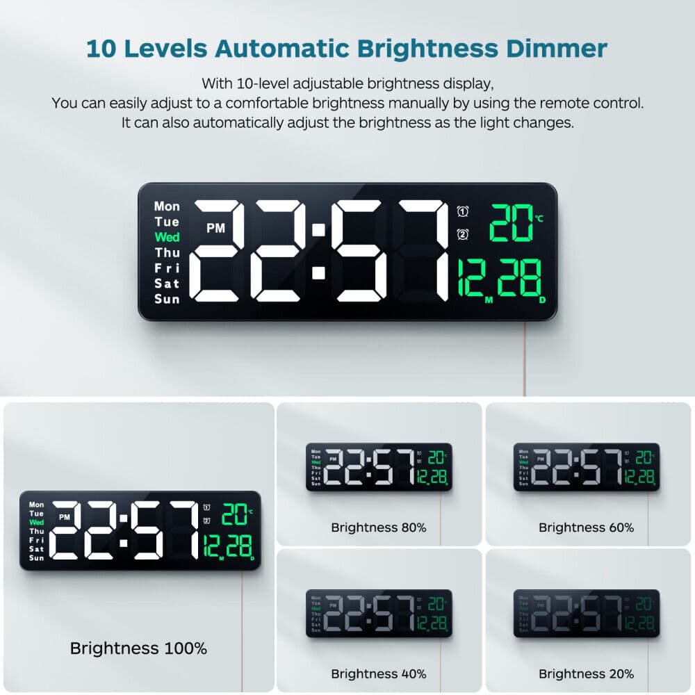 Large LED Wall Clock with Calendar and Auto Dimmer - image 9