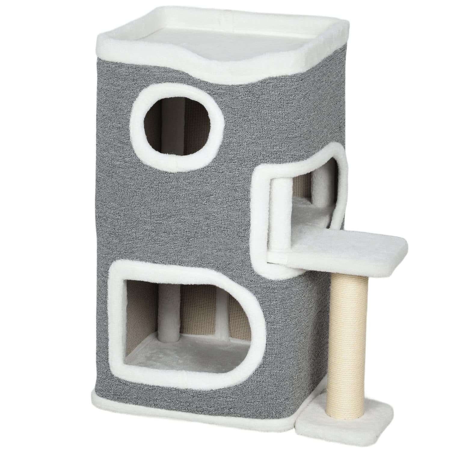 PawHut 3-Tier Cat Tree with Jumping Platform and Two Houses