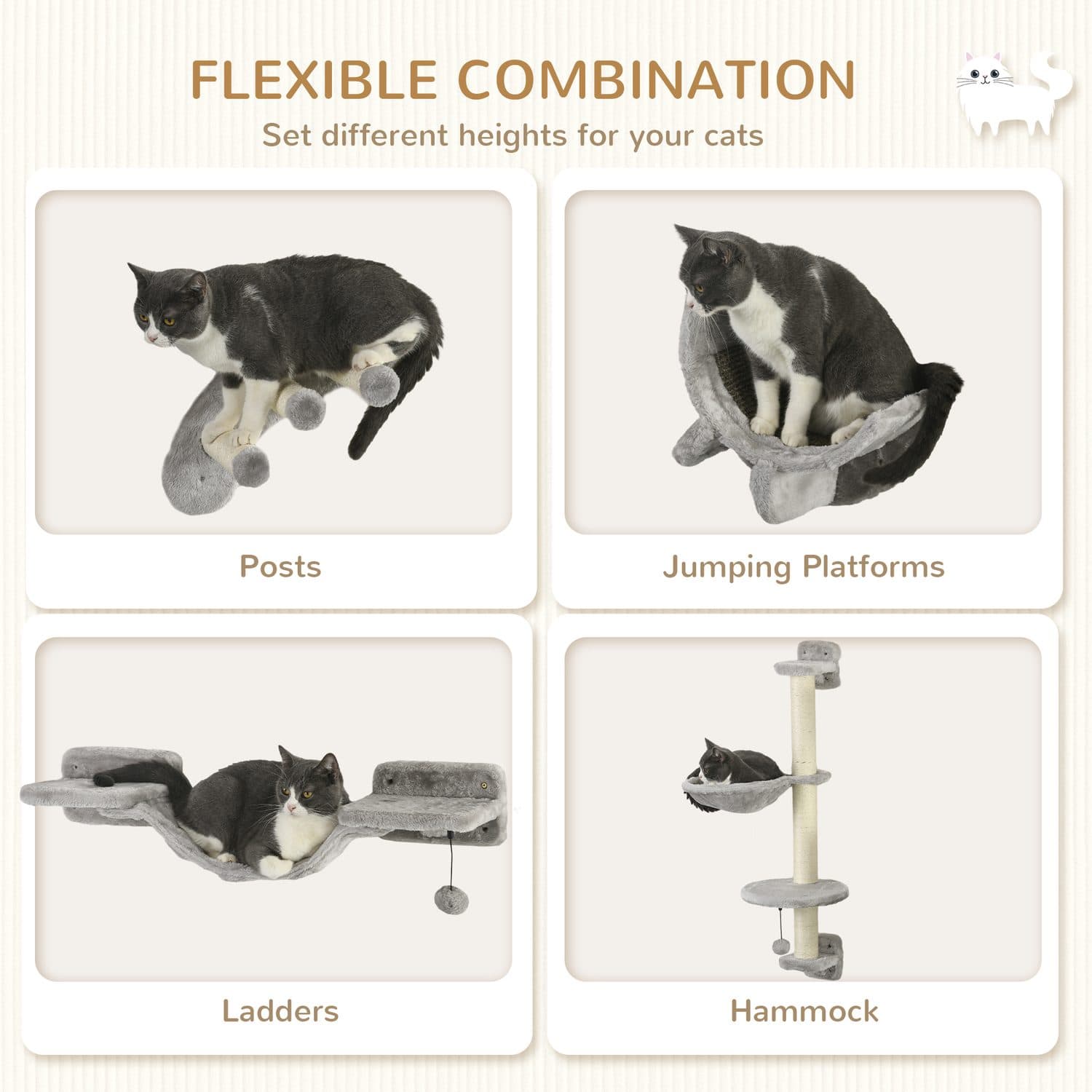 PawHut Grey Cat Wall Furniture - image 4