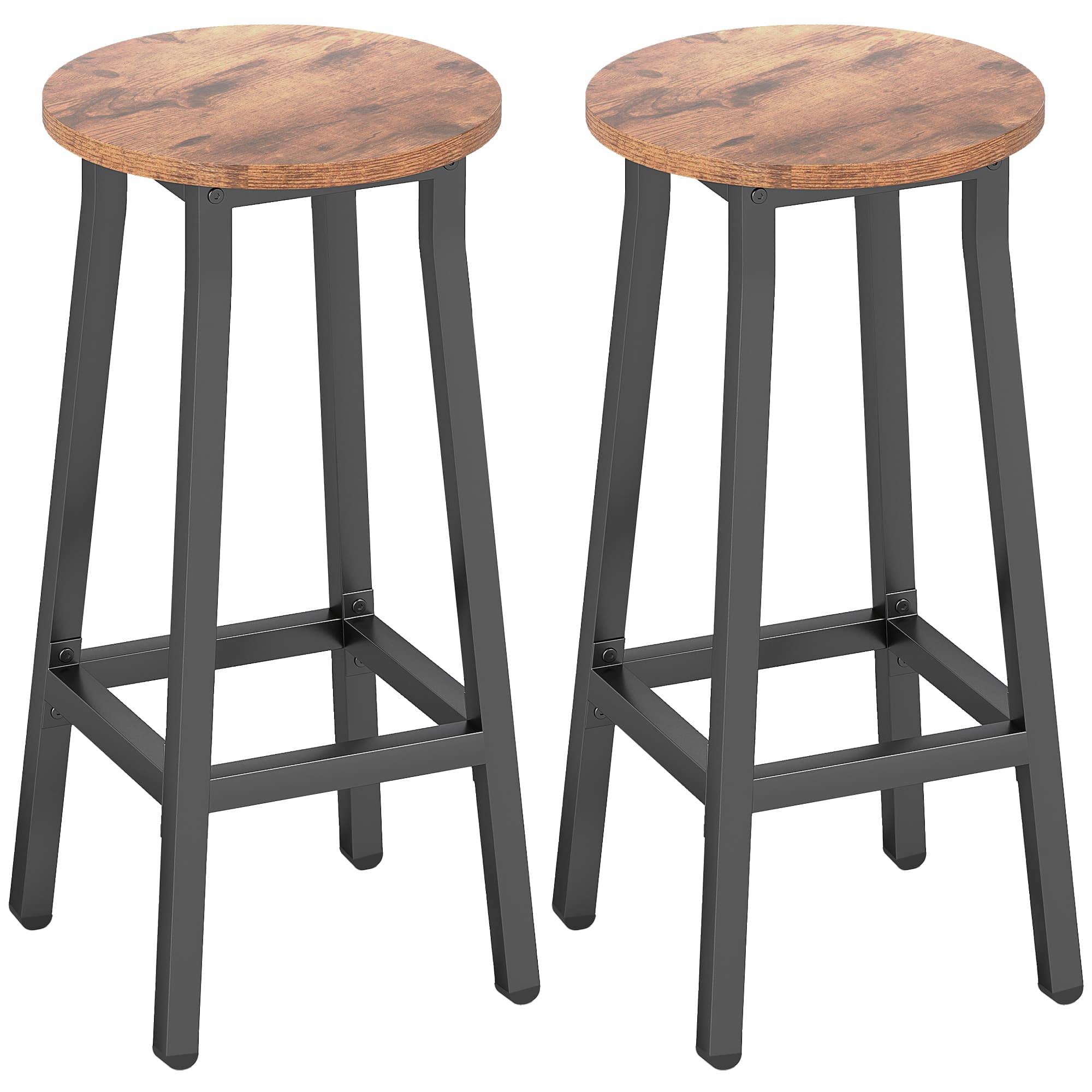 Set of 2 Rustic Brown Bar Stools