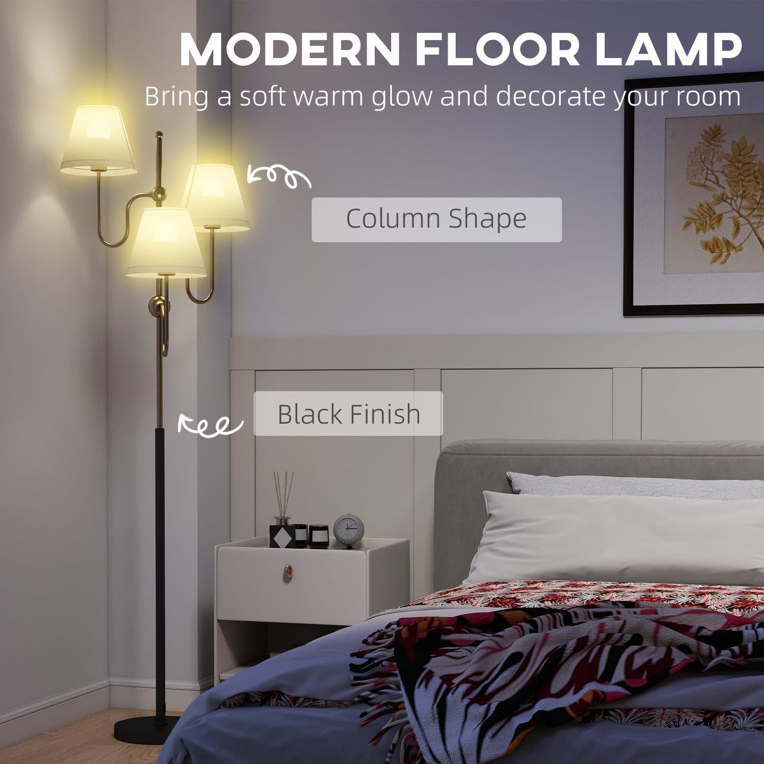 3-Arm Standing Floor Lamp with Antique Brass Finish - image 5