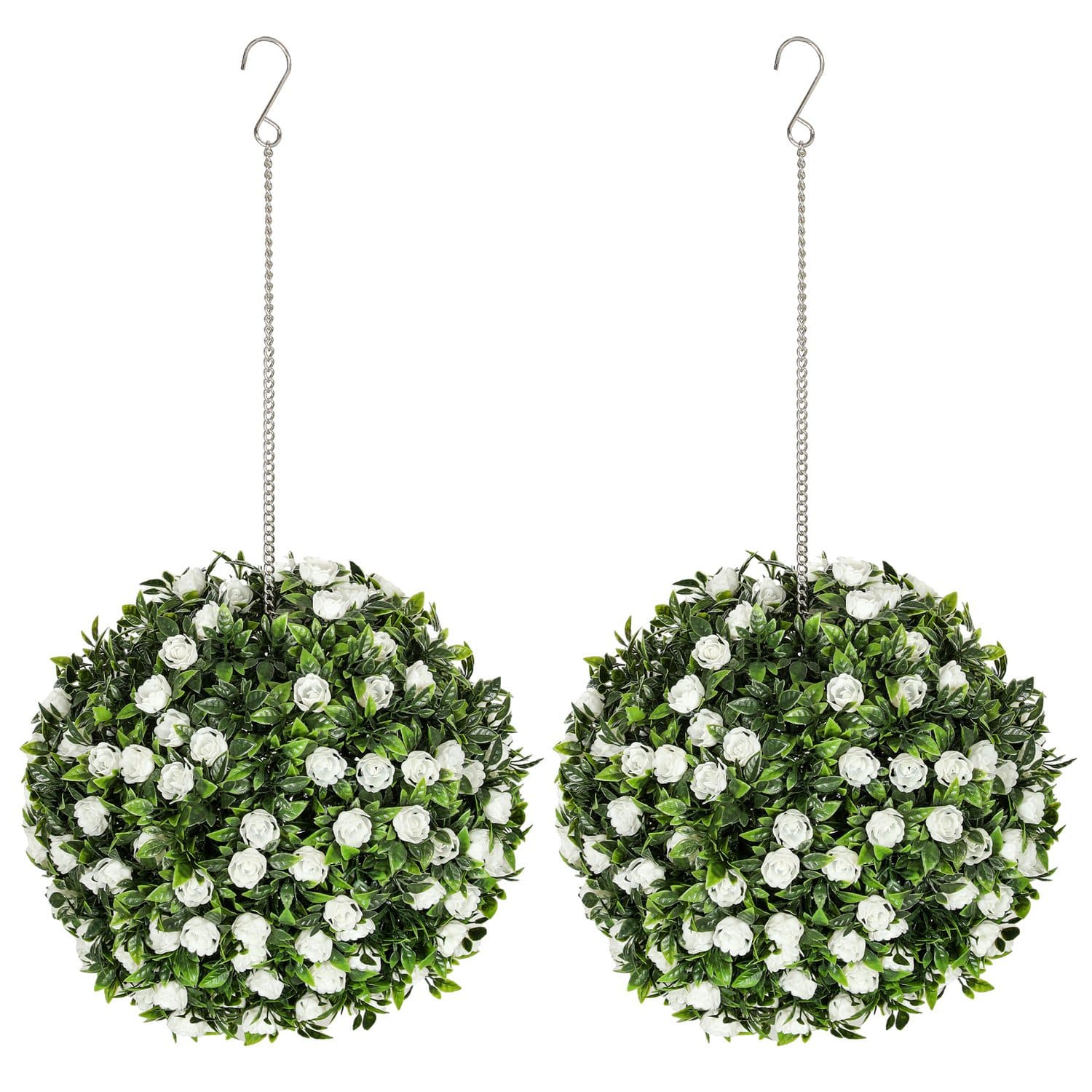 White Artificial Topiary Rose Balls for Hanging Decor - White