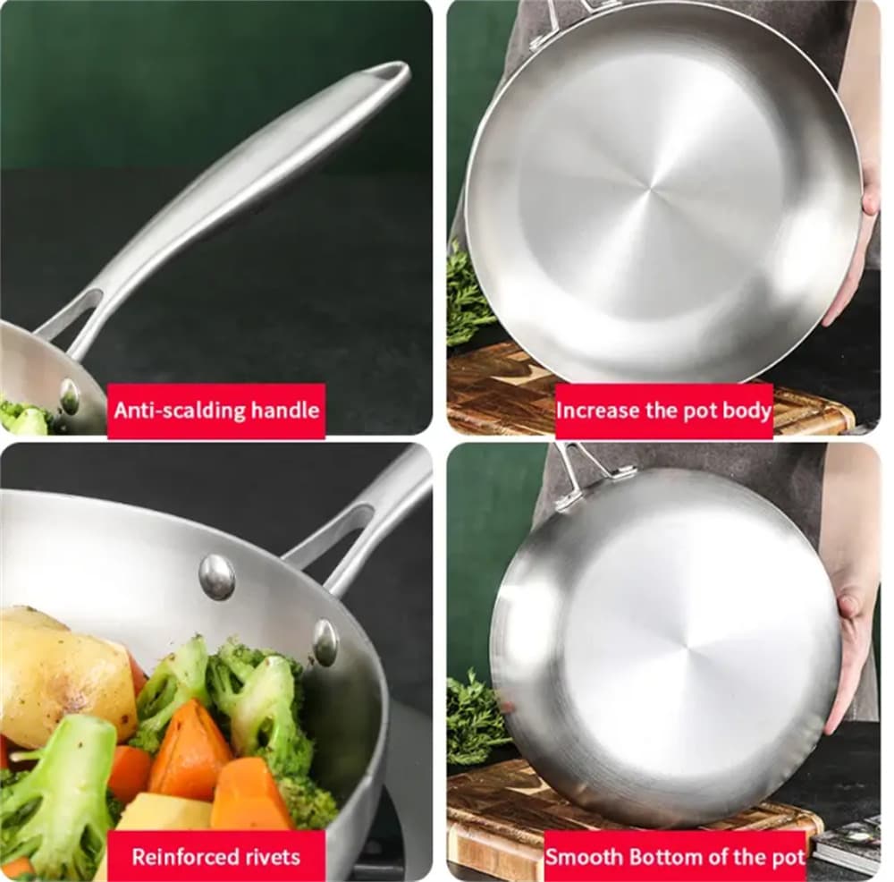 28cm Uncoated Stainless Steel Frying Pan — Chemical-Free Cooking - image 2