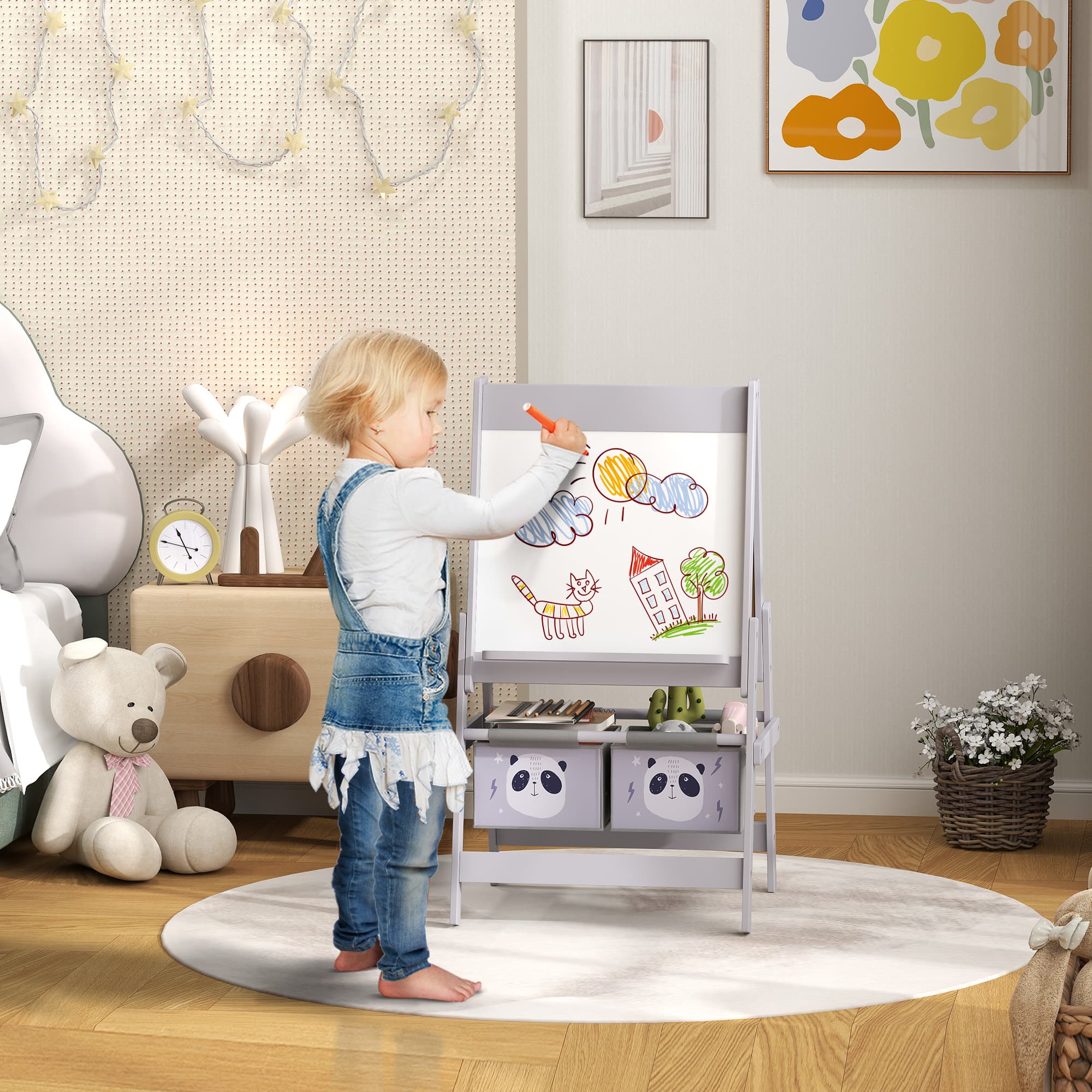 Kids 3-in-1 Art Easel with Chalkboard, Whiteboard and Paper Roll - image 3
