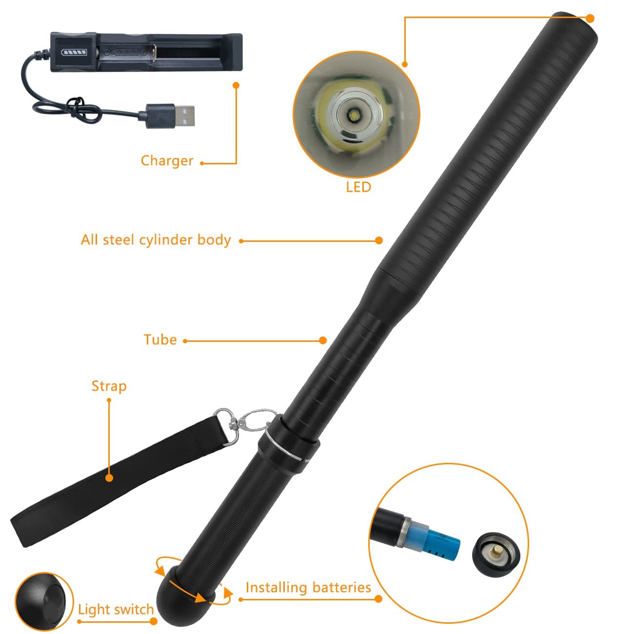Long Rechargeable LED Torch with 3 Modes - image 3