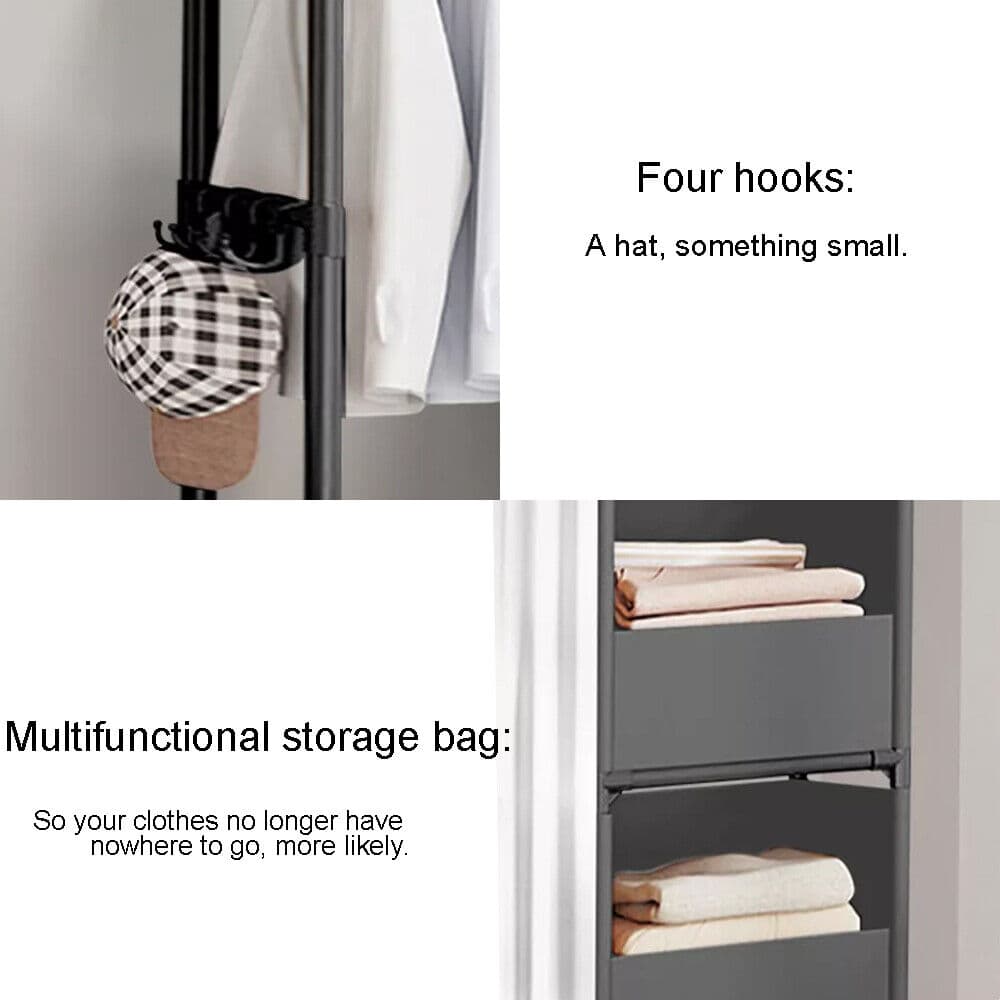 Freestanding Metal Wardrobe with Fabric Shelves and Curtain Rail - image 10