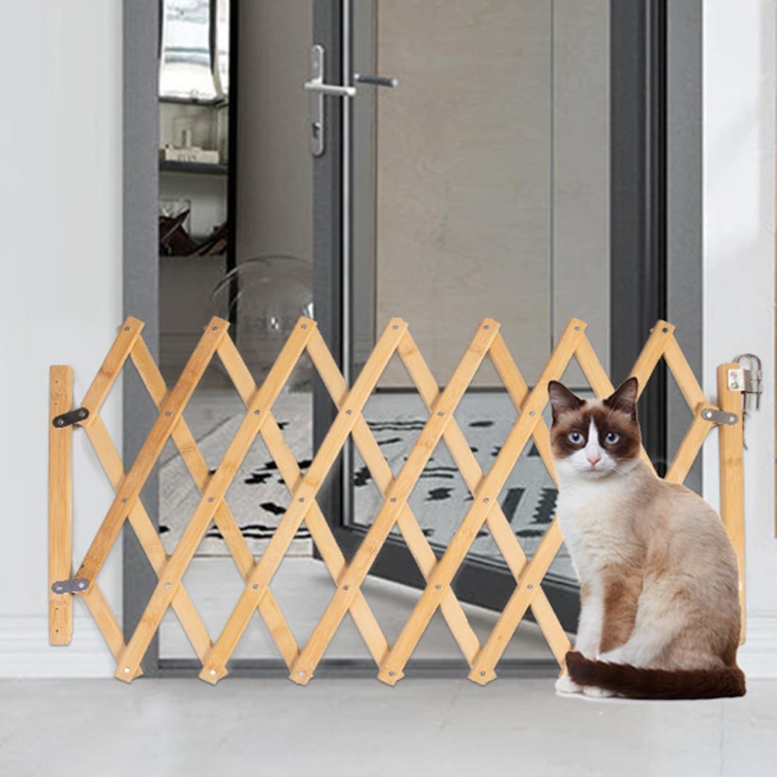 Retractable Wooden Pet Gate for Flexible Room Control - 1pcs