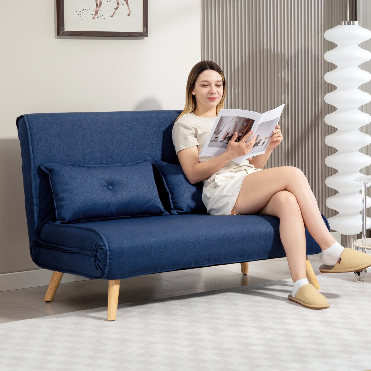 Dark Blue Two-Seater Click-Clack Sofa Bed - image 5