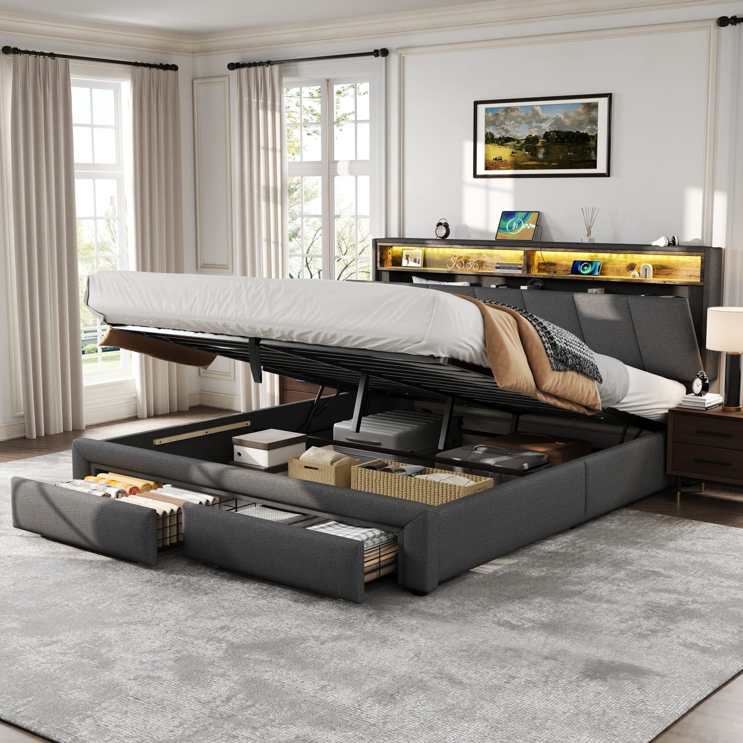 Grey Linen King Ottoman Bed - image 3