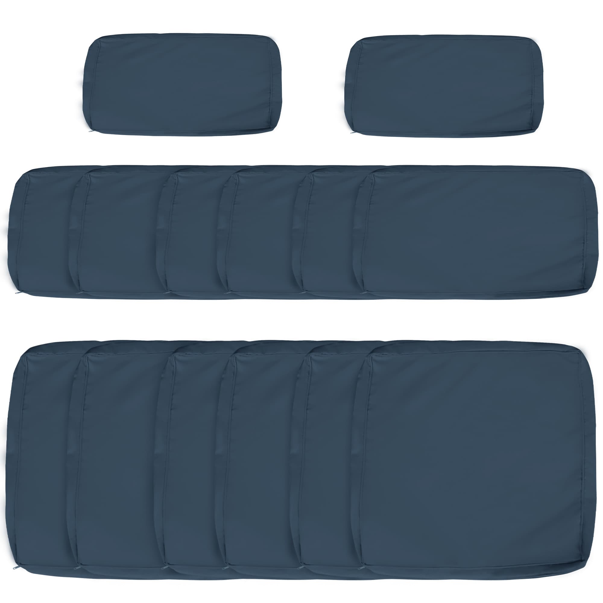 Set of 14 Navy Blue Outdoor Cushion Covers with Zip Fastenings - Blue