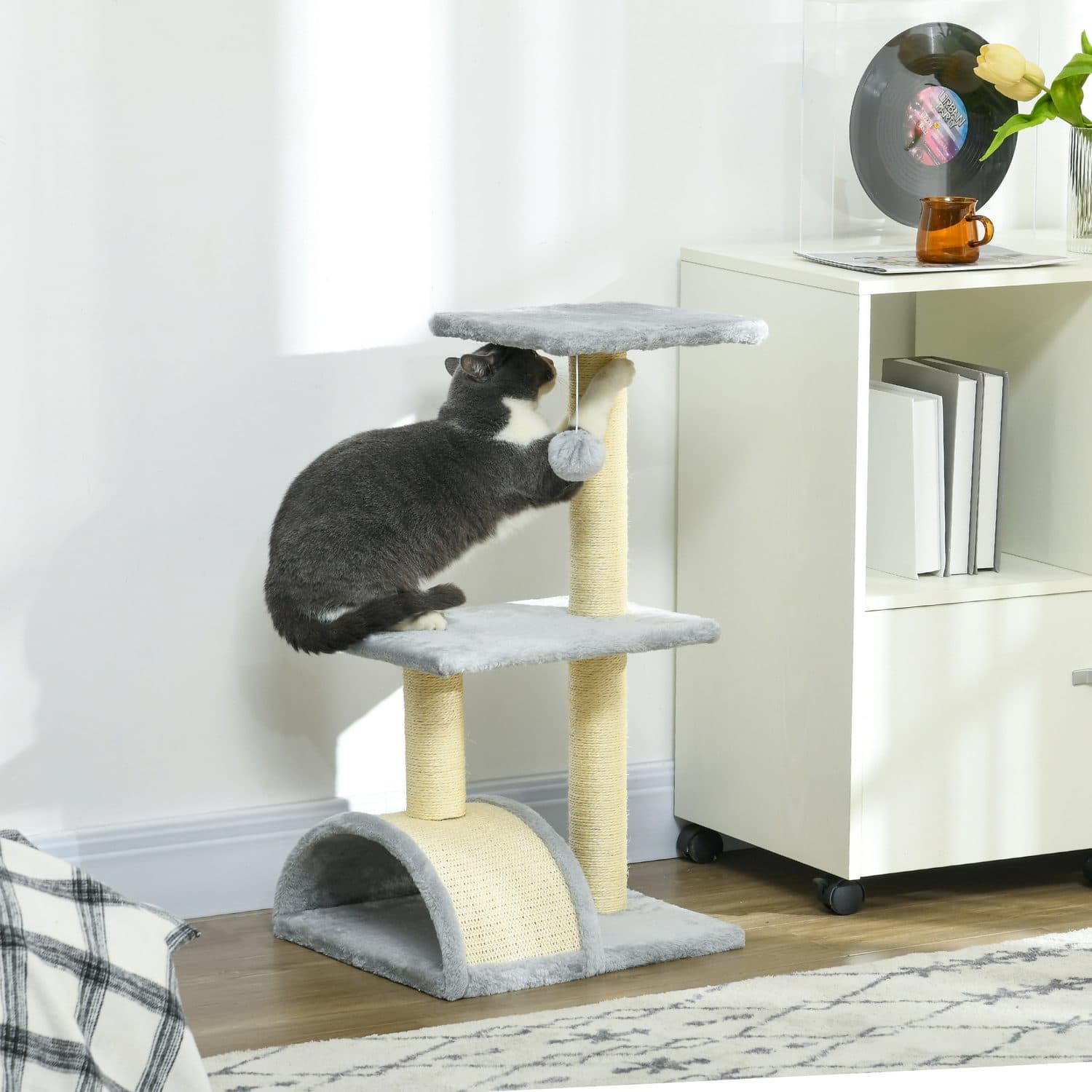 A Three-Level Cat Tree with Tunnel, Perches, and Sisal Post - image 3