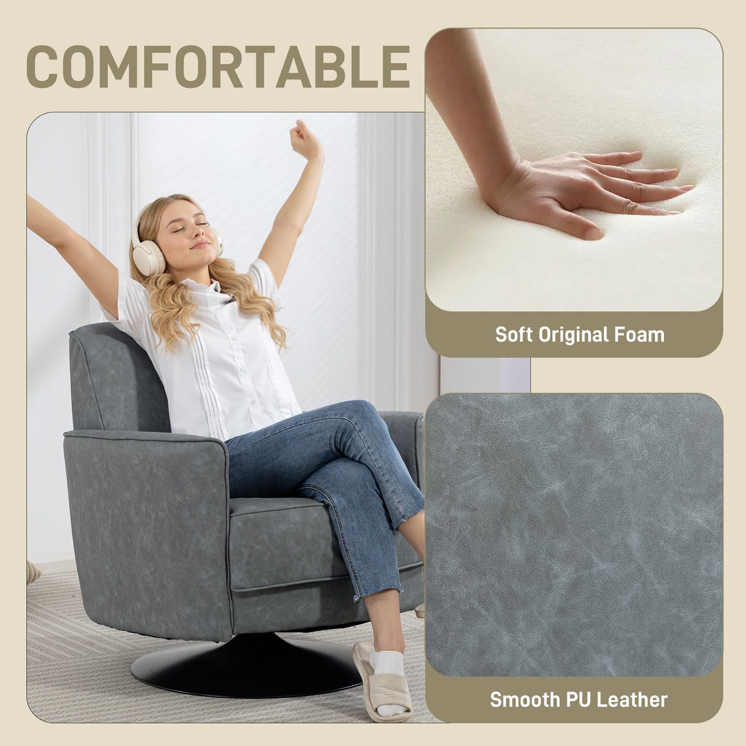 Grey PU Leather Swivel Chair - image 1