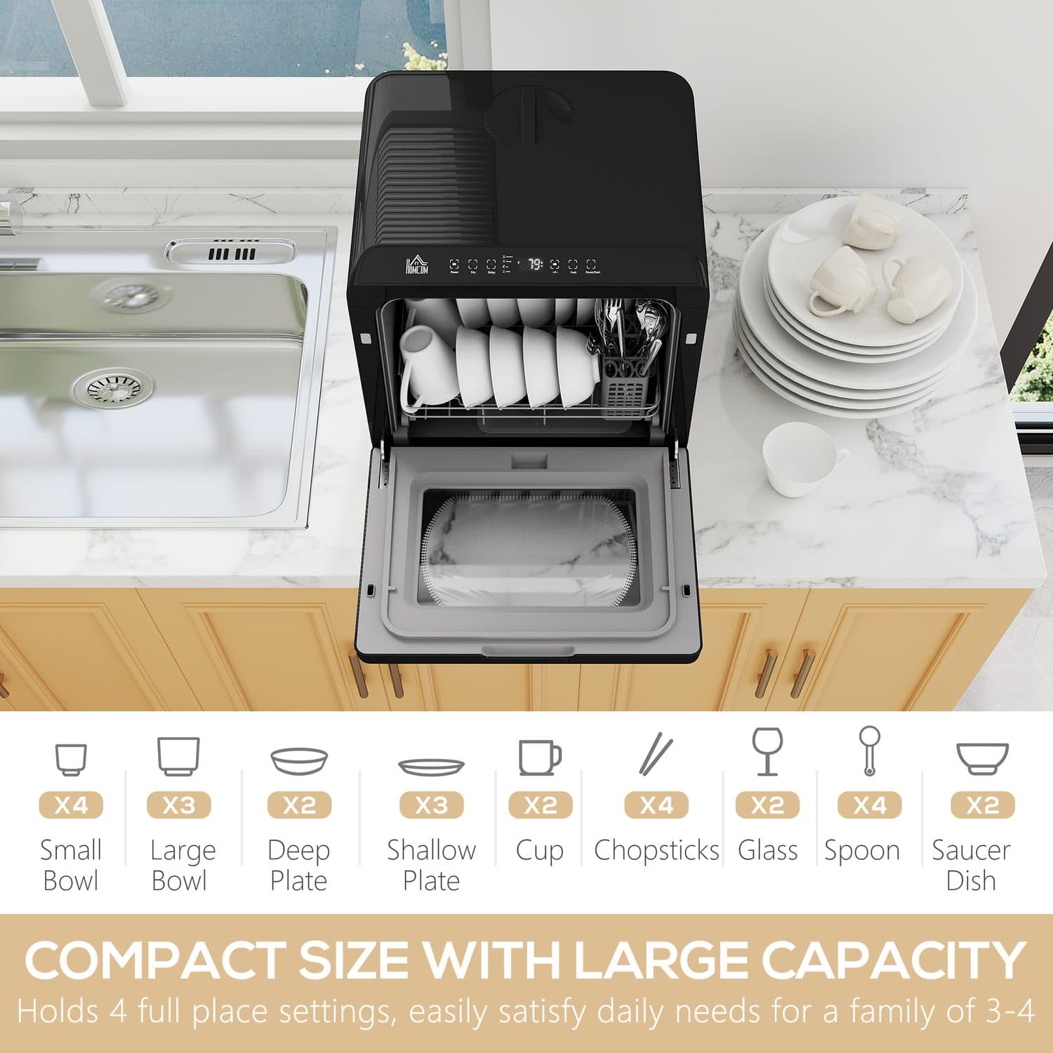 Compact Black Tabletop Dishwasher with 6L Tank - image 4