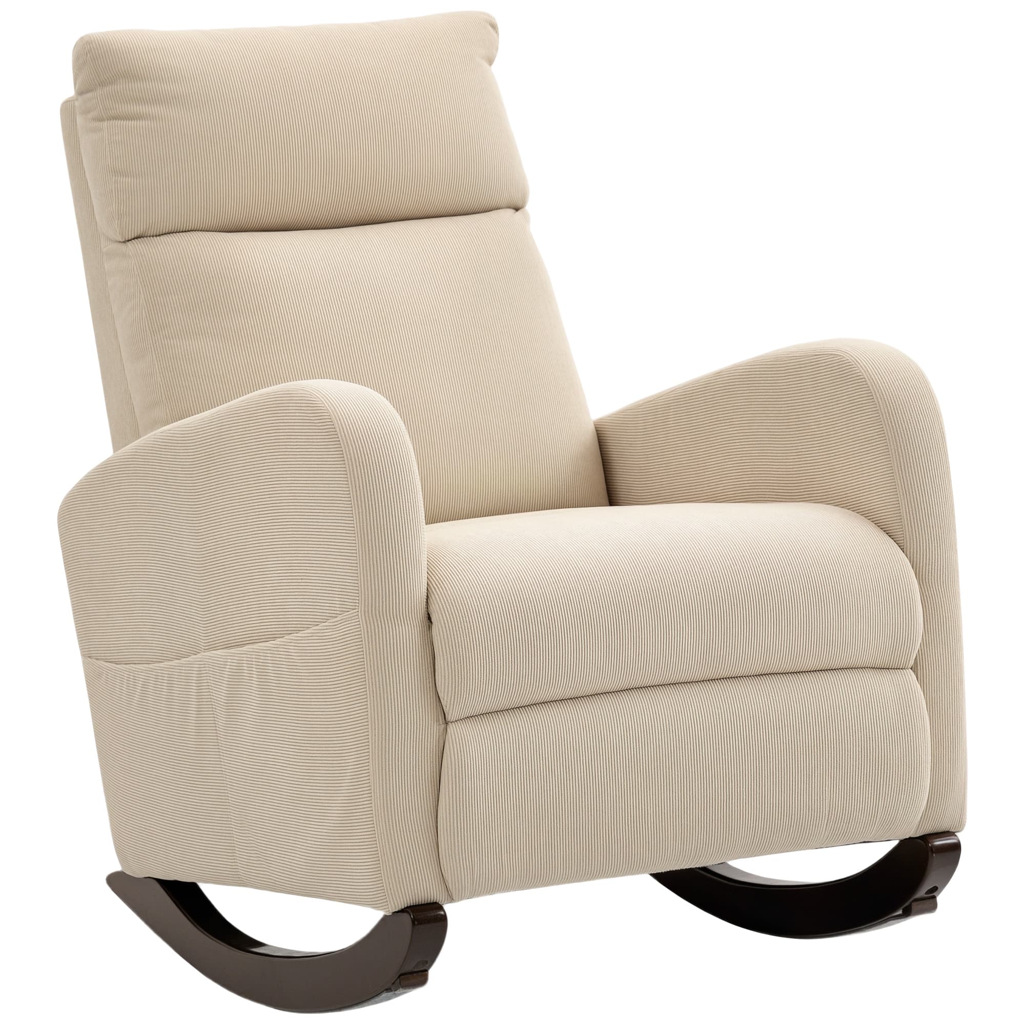Relax in Style with the Beige Corduroy Rocking Armchair