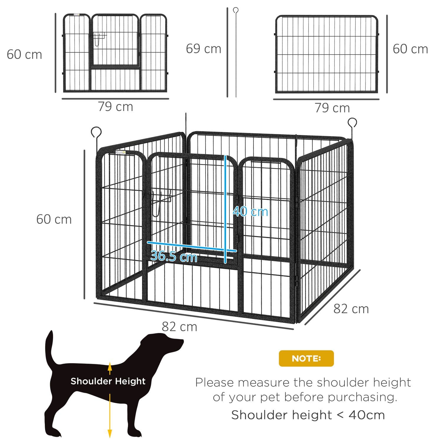 PawHut Foldable Puppy Playpen, 82L x 82W x 60H cm - image 5