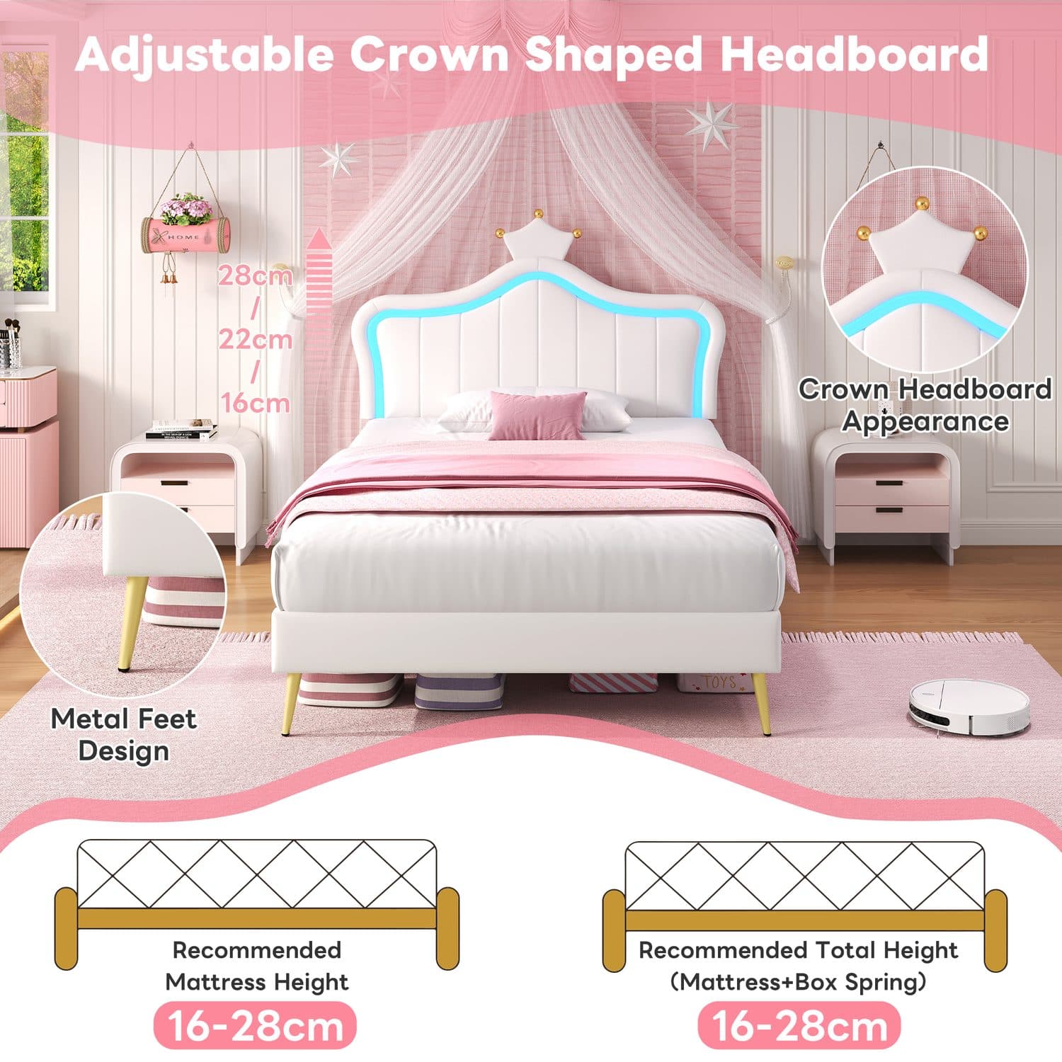 Cream White LED Crown Bed - image 2