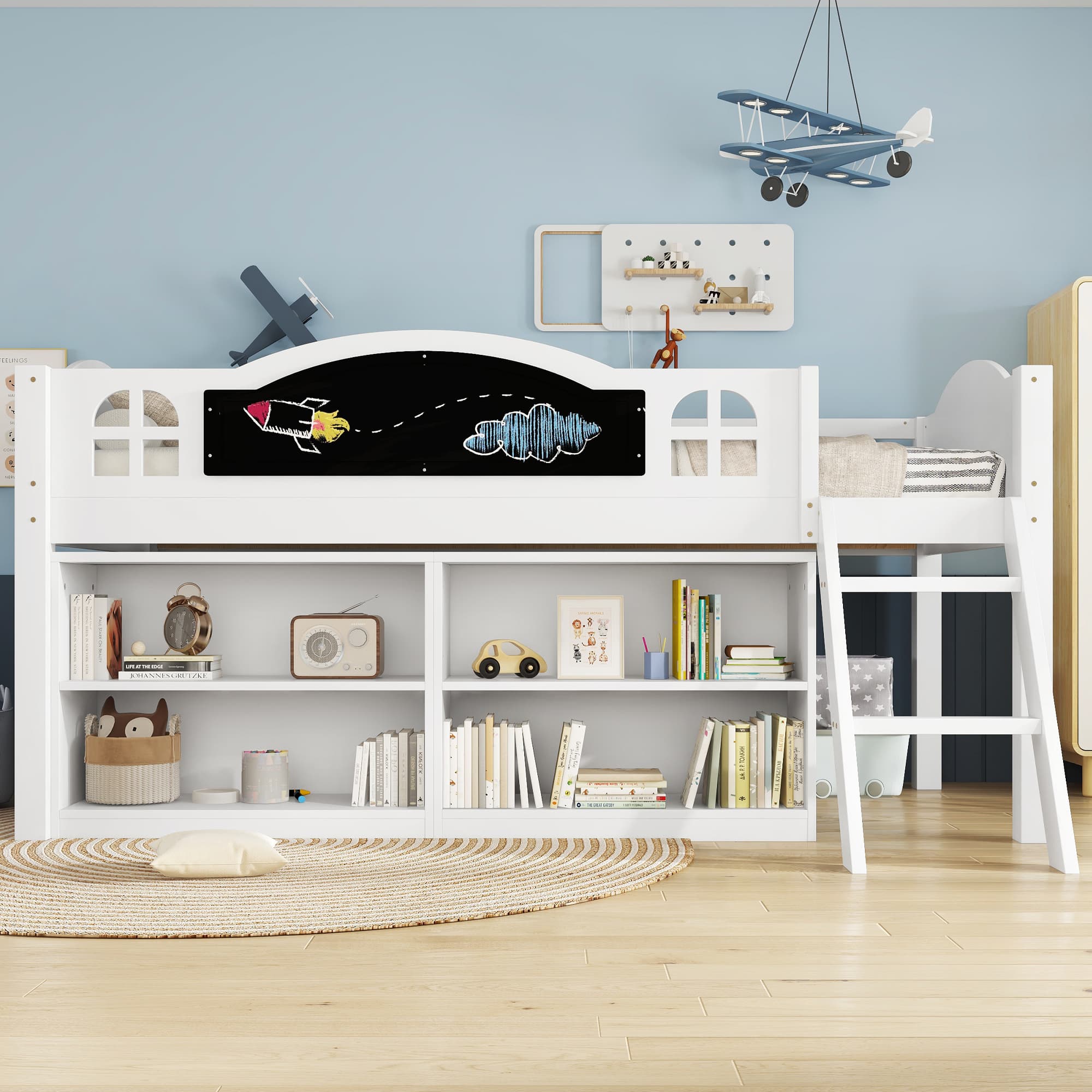 Wooden Mid Sleeper Bed with Blackboard, Storage and Steps - image 5