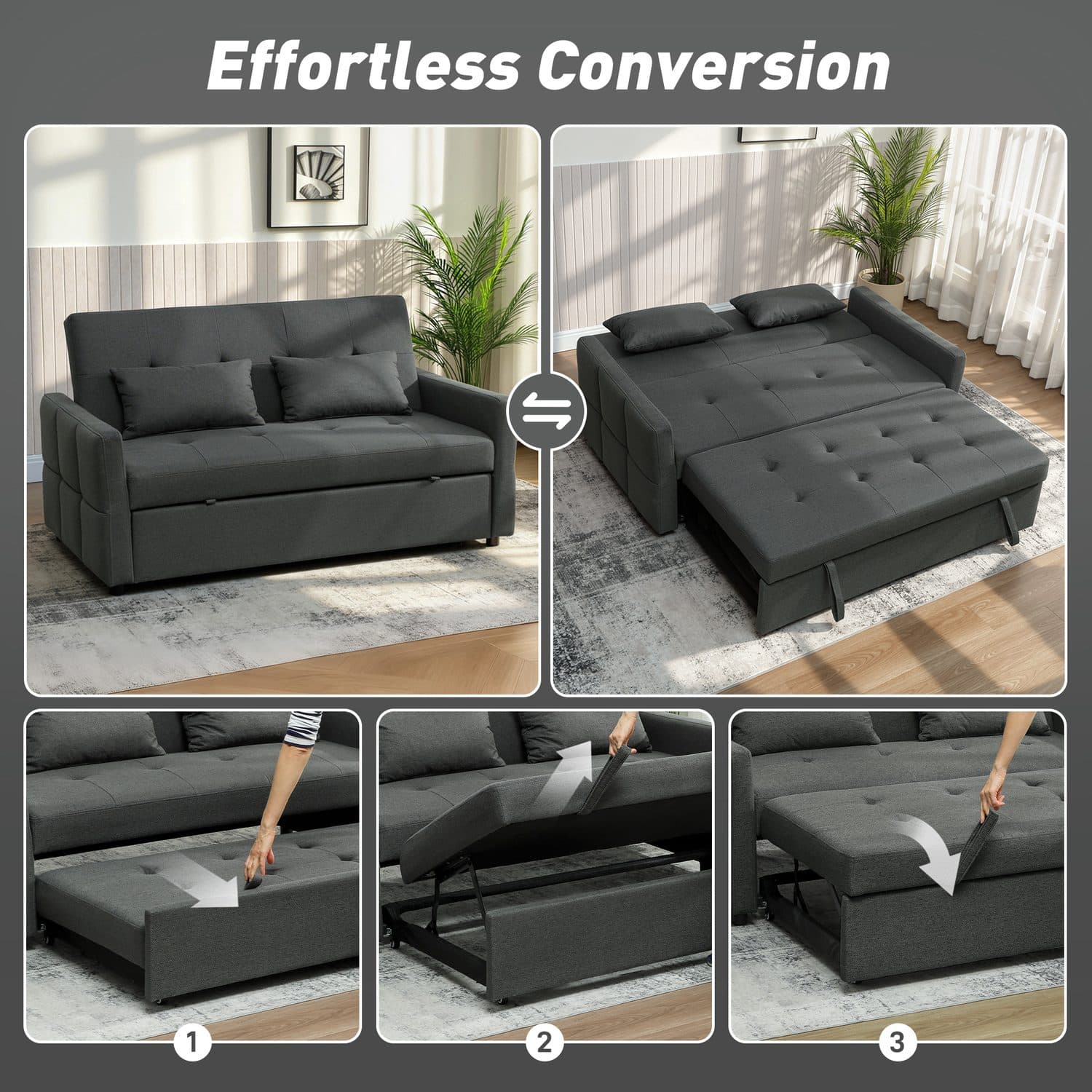 A compact charcoal sofa bed for flexible lounging - image 1