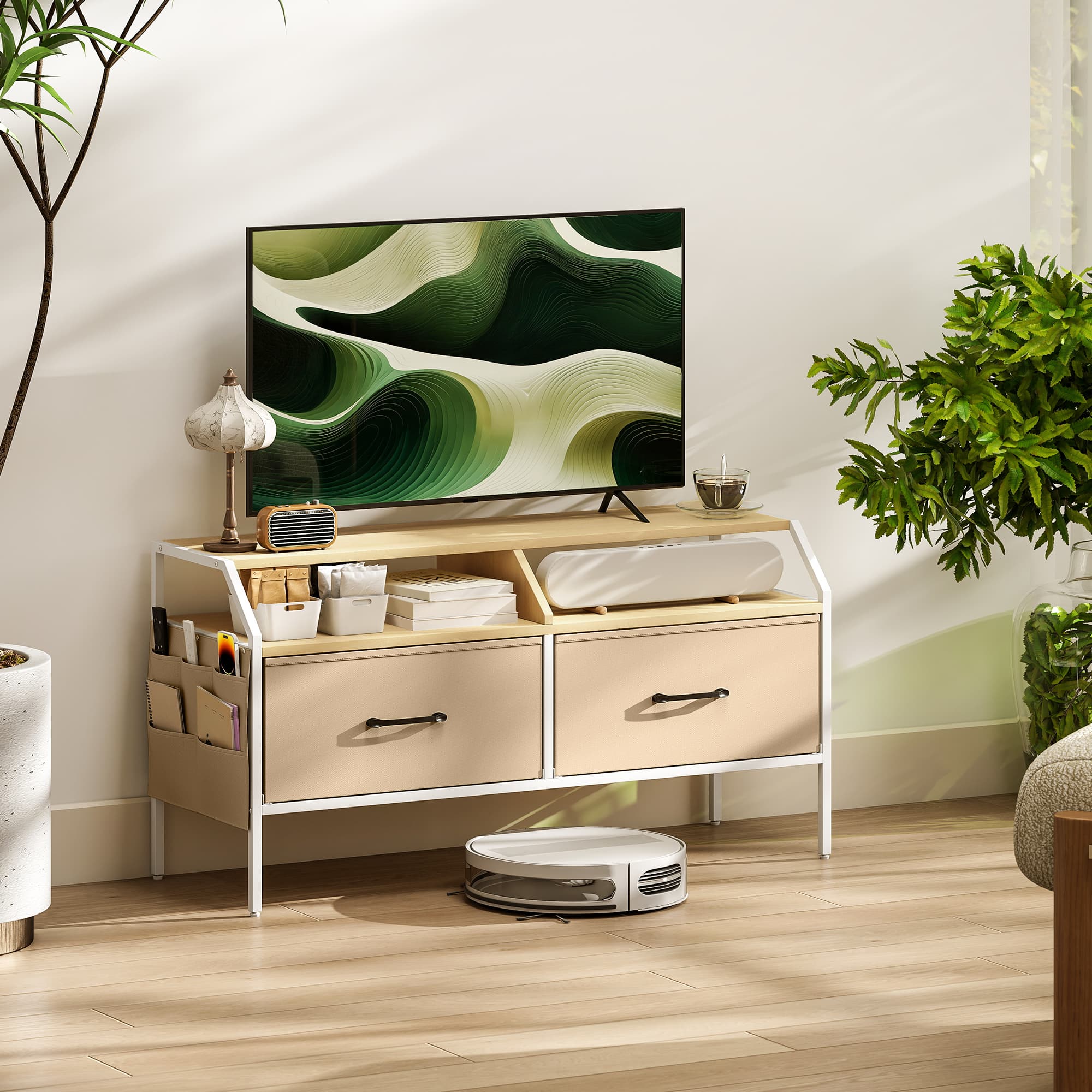 A practical TV stand with drawers, shelves and side pockets - image 3