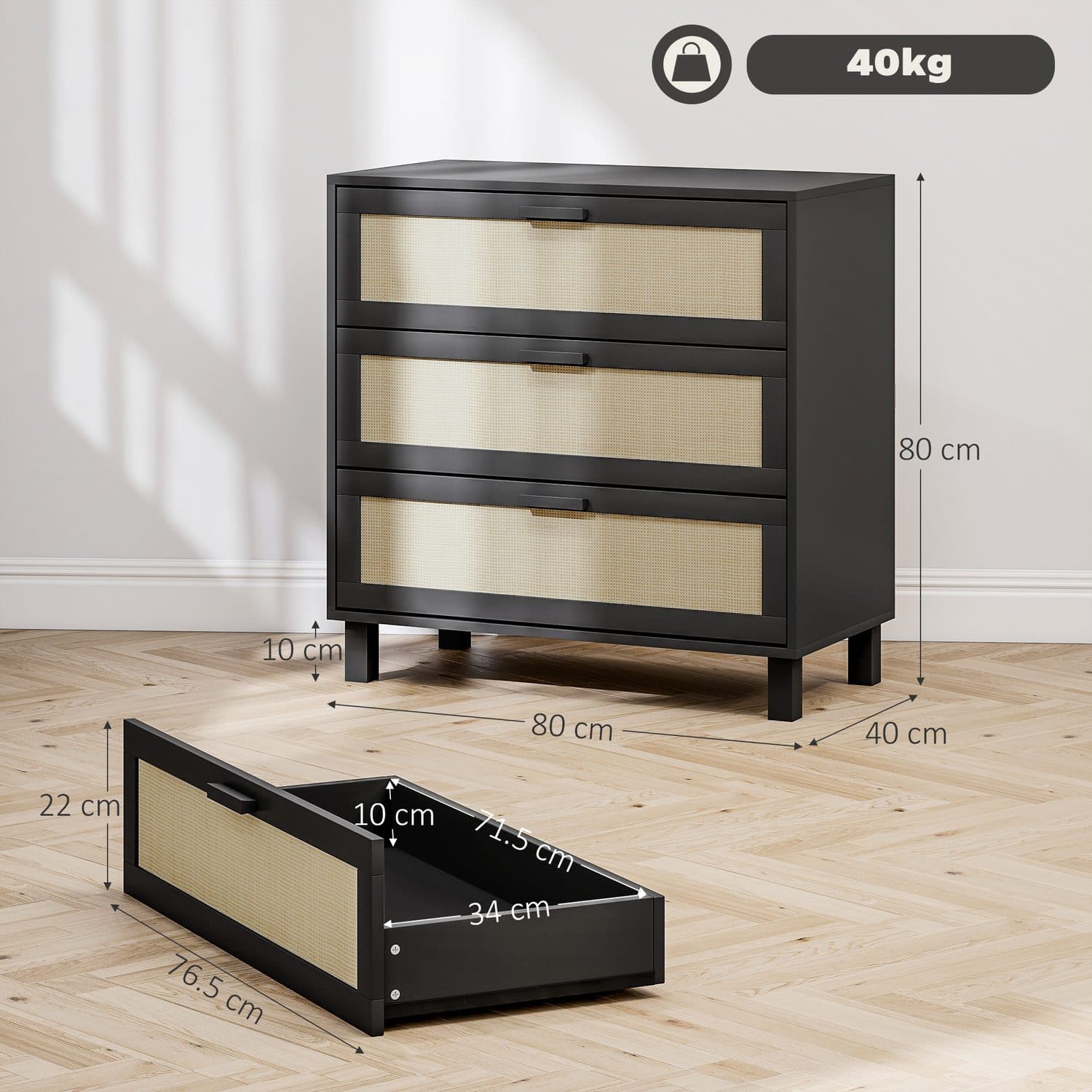 Black Boho Rattan Chest of Drawers - image 1