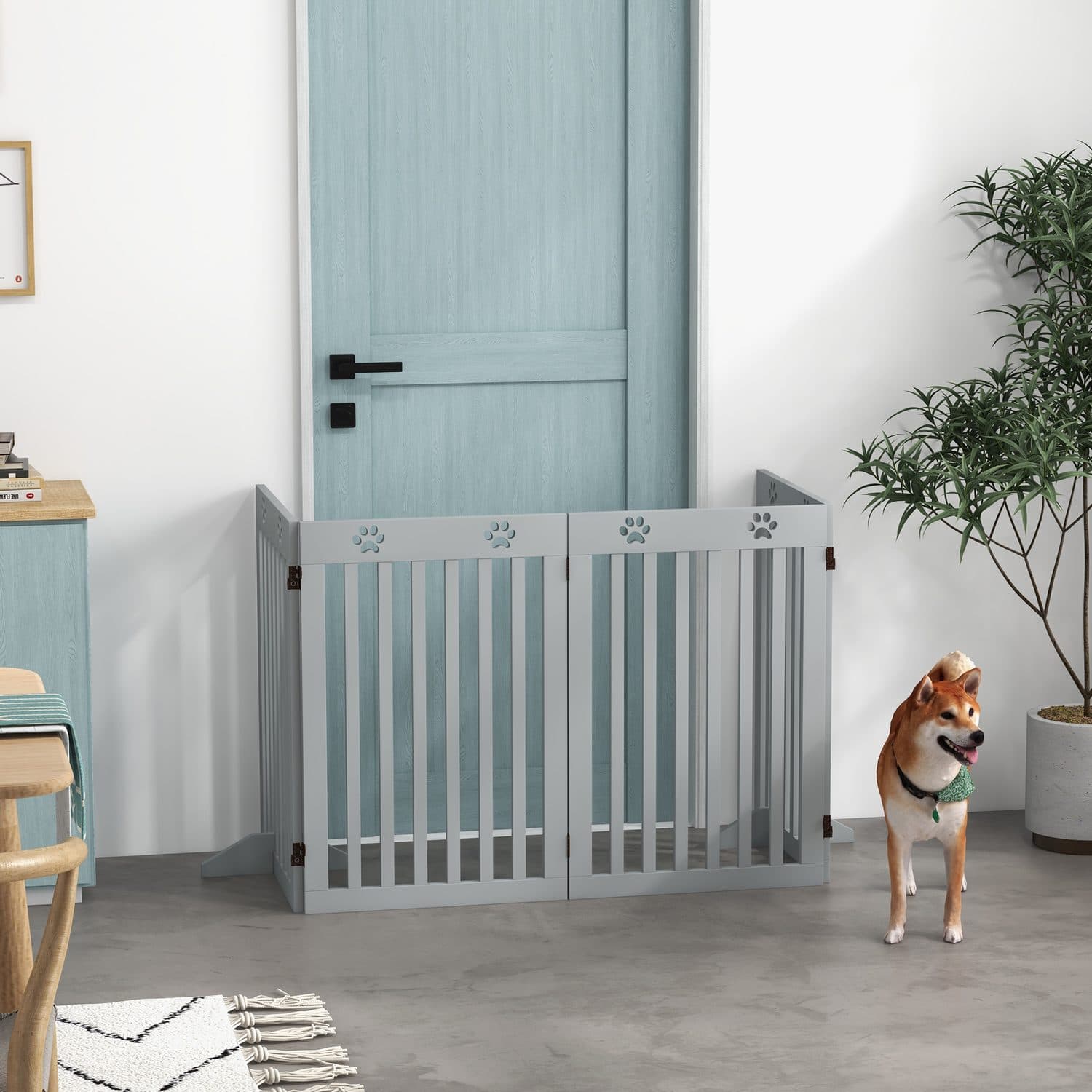 PawHut Foldable Freestanding Dog Gate with Support Feet - image 2