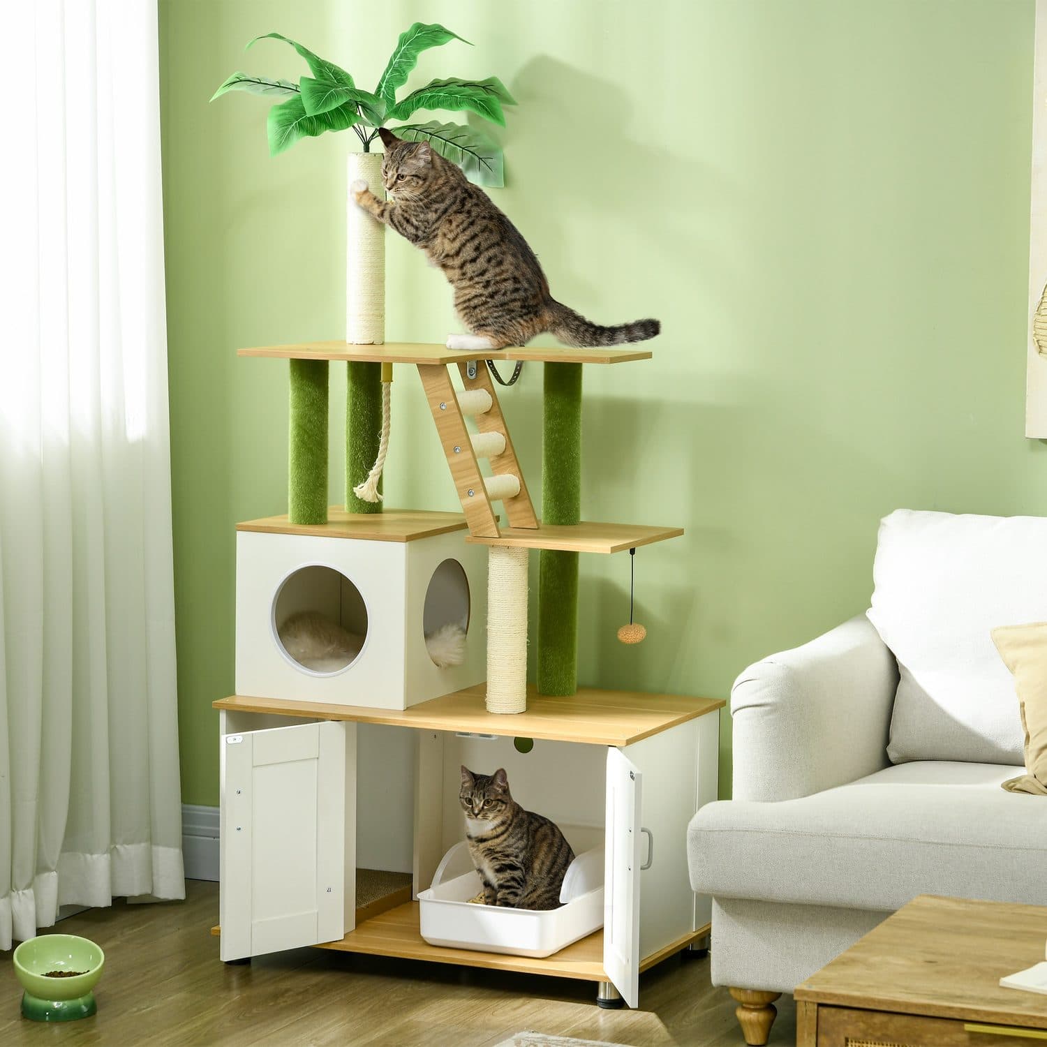 PawHut 2-in-1 Hidden Cat Litter Box & Cat Tree - image 4
