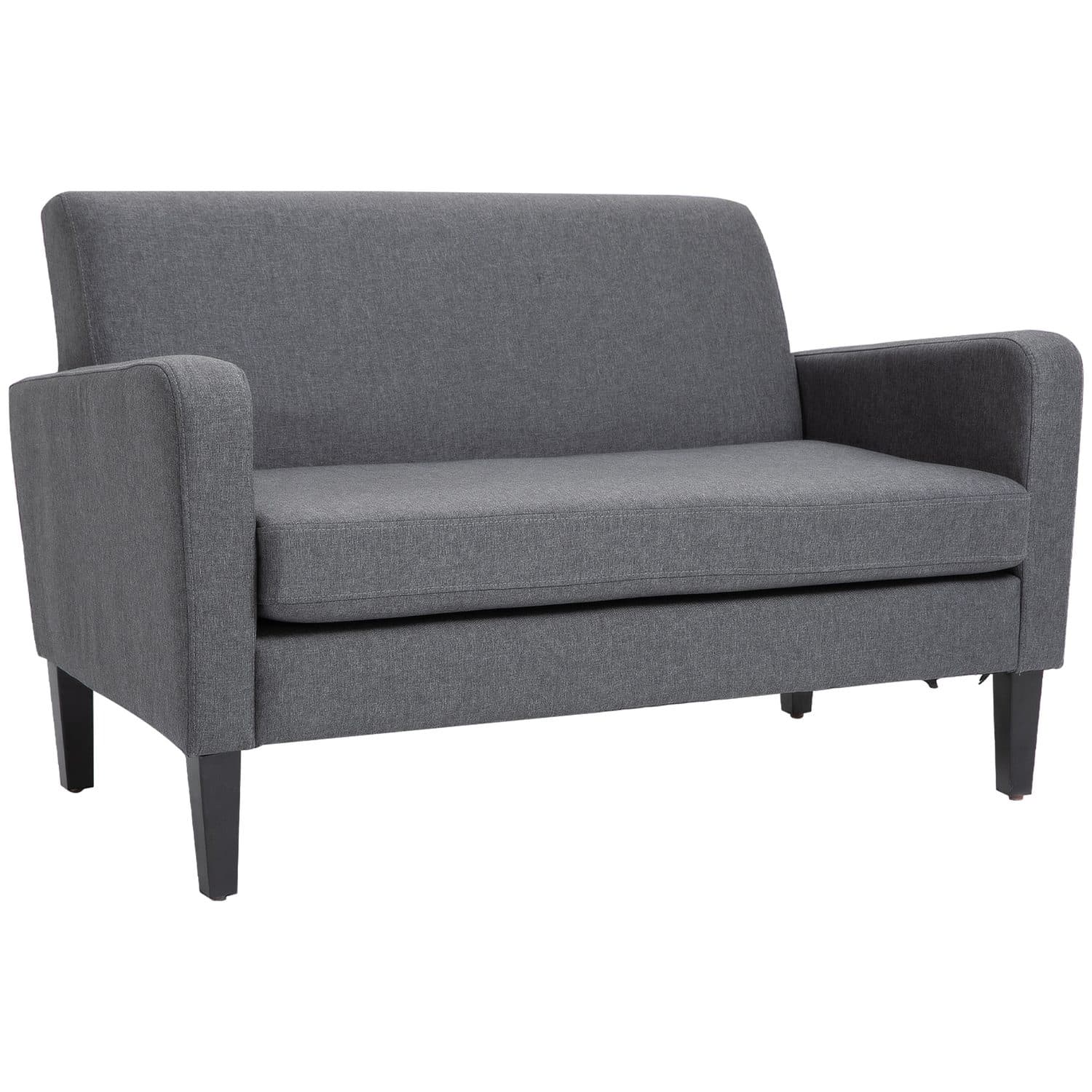 Compact Dark Grey Two-Seater Sofa with Wooden Legs