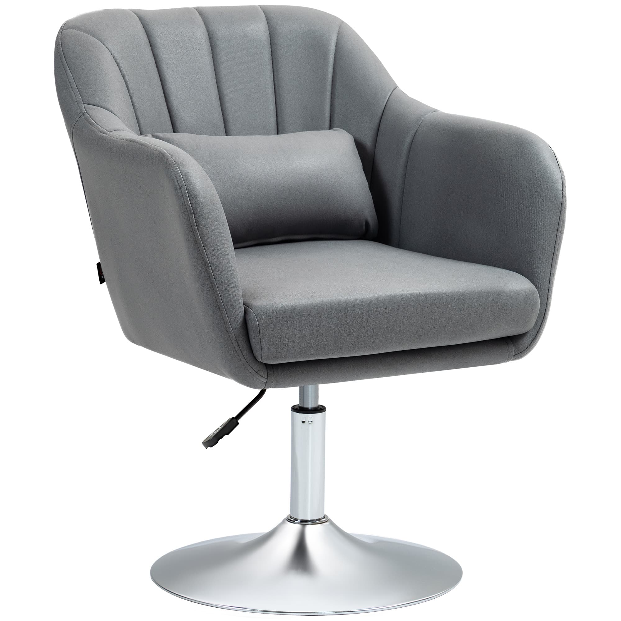Adjustable swivel accent chair with barrel seat and lumbar cushion