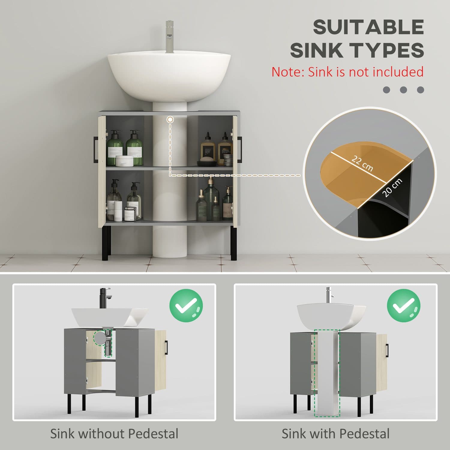 Grey and oak under sink cabinet for bathroom storage - image 4