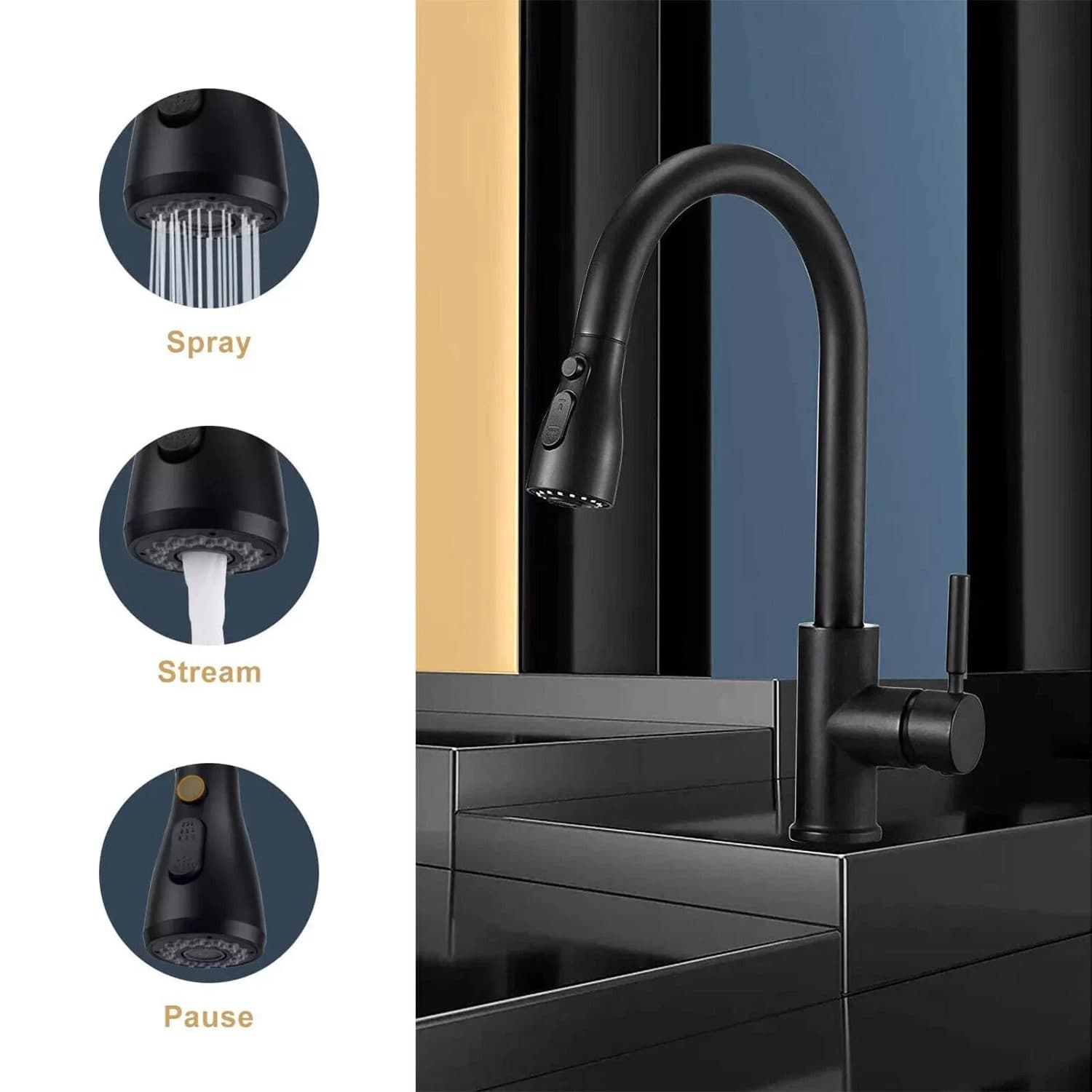 Modern Pull Out Kitchen Tap with 360 Degree Spout - image 3