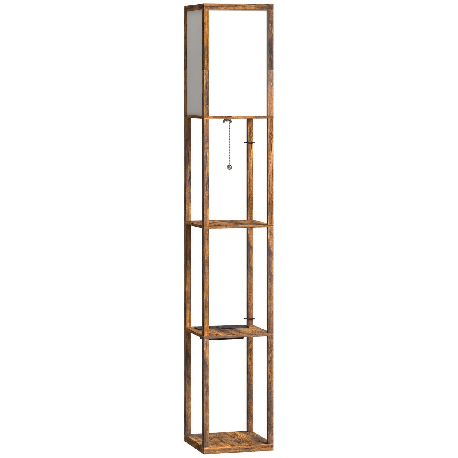 Floor Lamp with Storage Shelves — Warm Rustic Brown