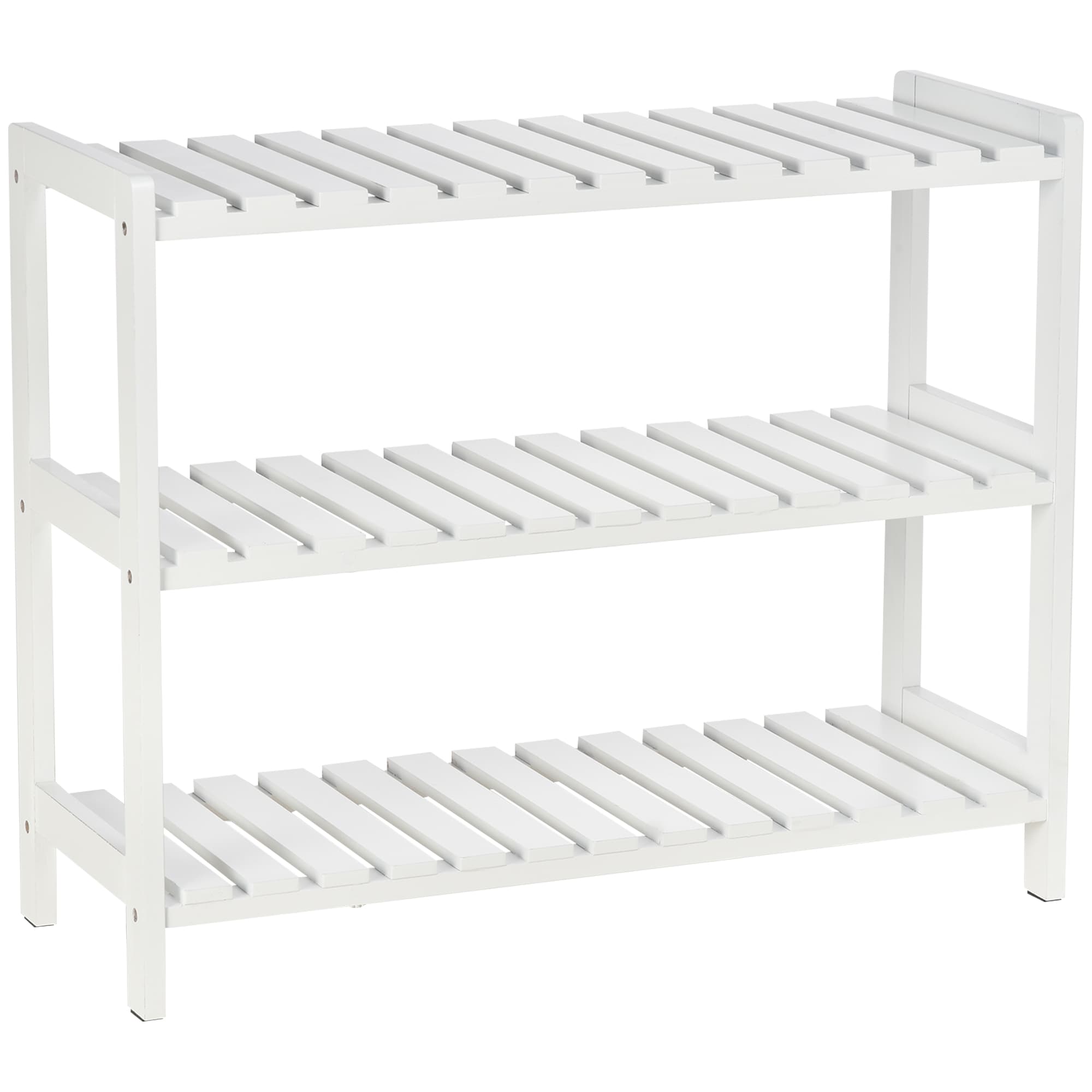White Open Shoe Rack with Three Slatted Shelves