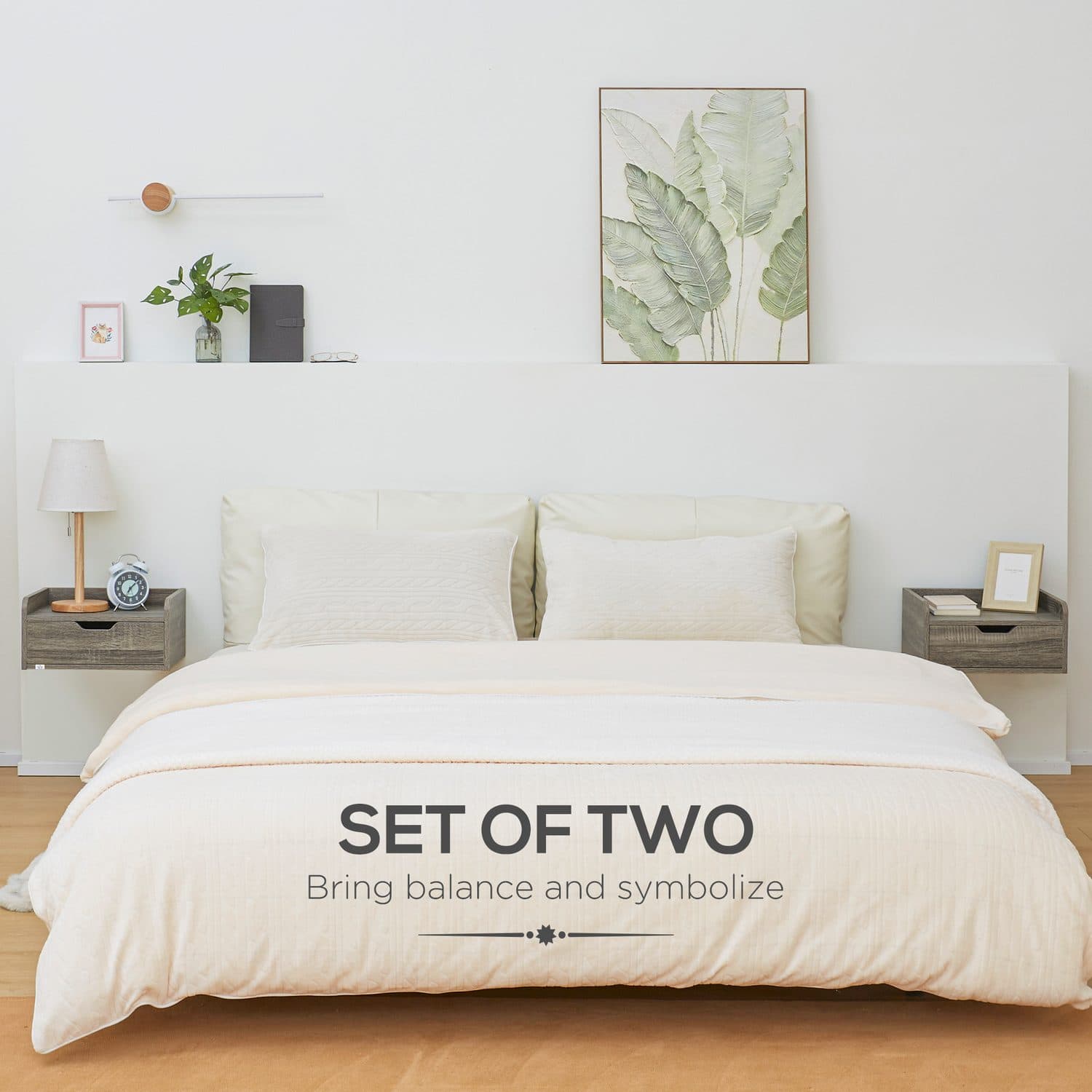 Grey Wall Mounted Bedside Tables, Set of 2 - image 4