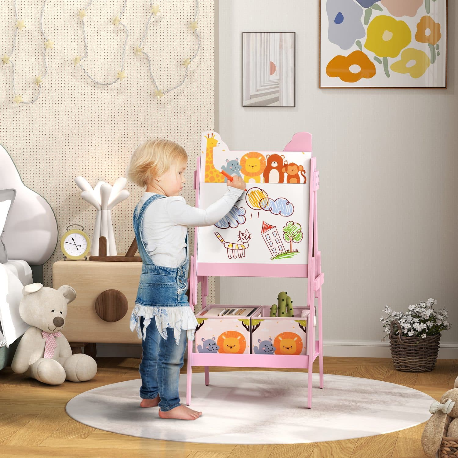 Pink 2-in-1 kids easel for drawing and chalk play - image 4