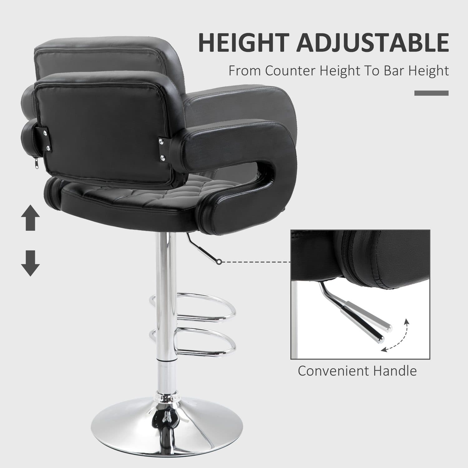 Black Adjustable Swivel Bar Stool with Armrests - image 2