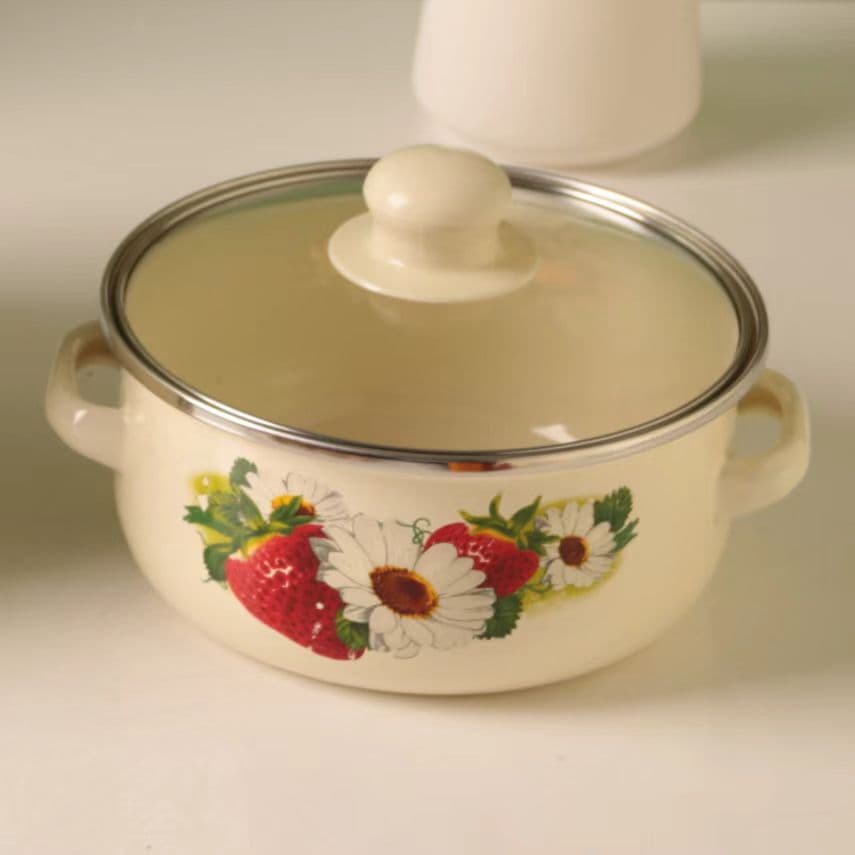 Graduated Enamel Stockpot Set with Rose Floral Design - image 4