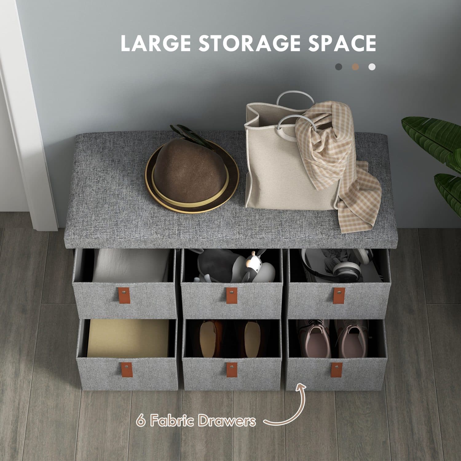 Padded Shoe Bench with Six Fabric Drawers for the Hallway - image 4