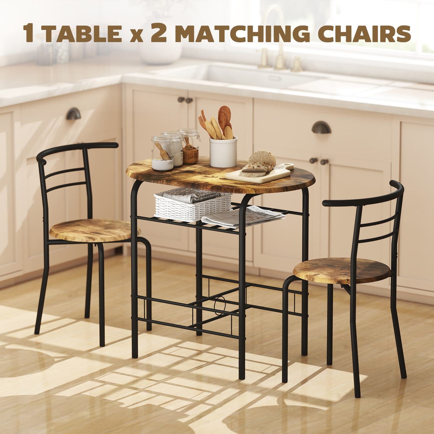Rustic Brown 3-Piece Dining Set - image 1