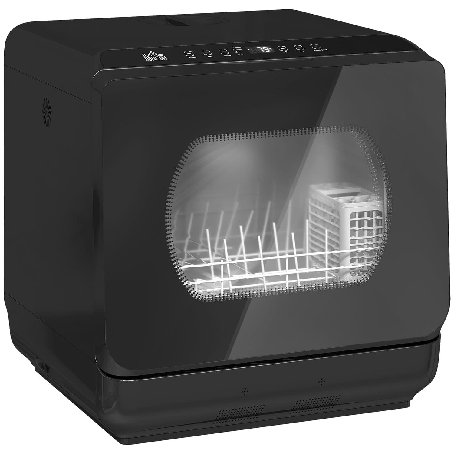 Compact Black Tabletop Dishwasher with 6L Tank - Black