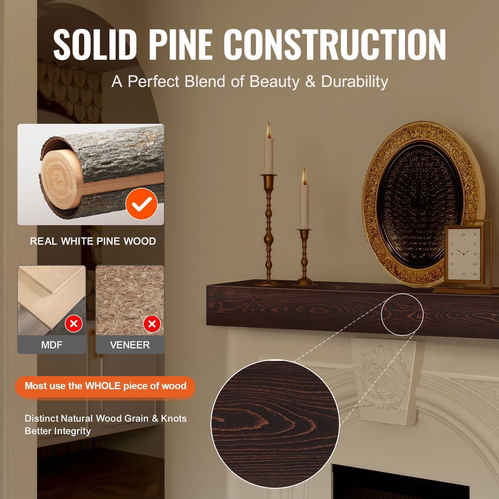 Rustic 72" Pine Mantel Shelf - image 2