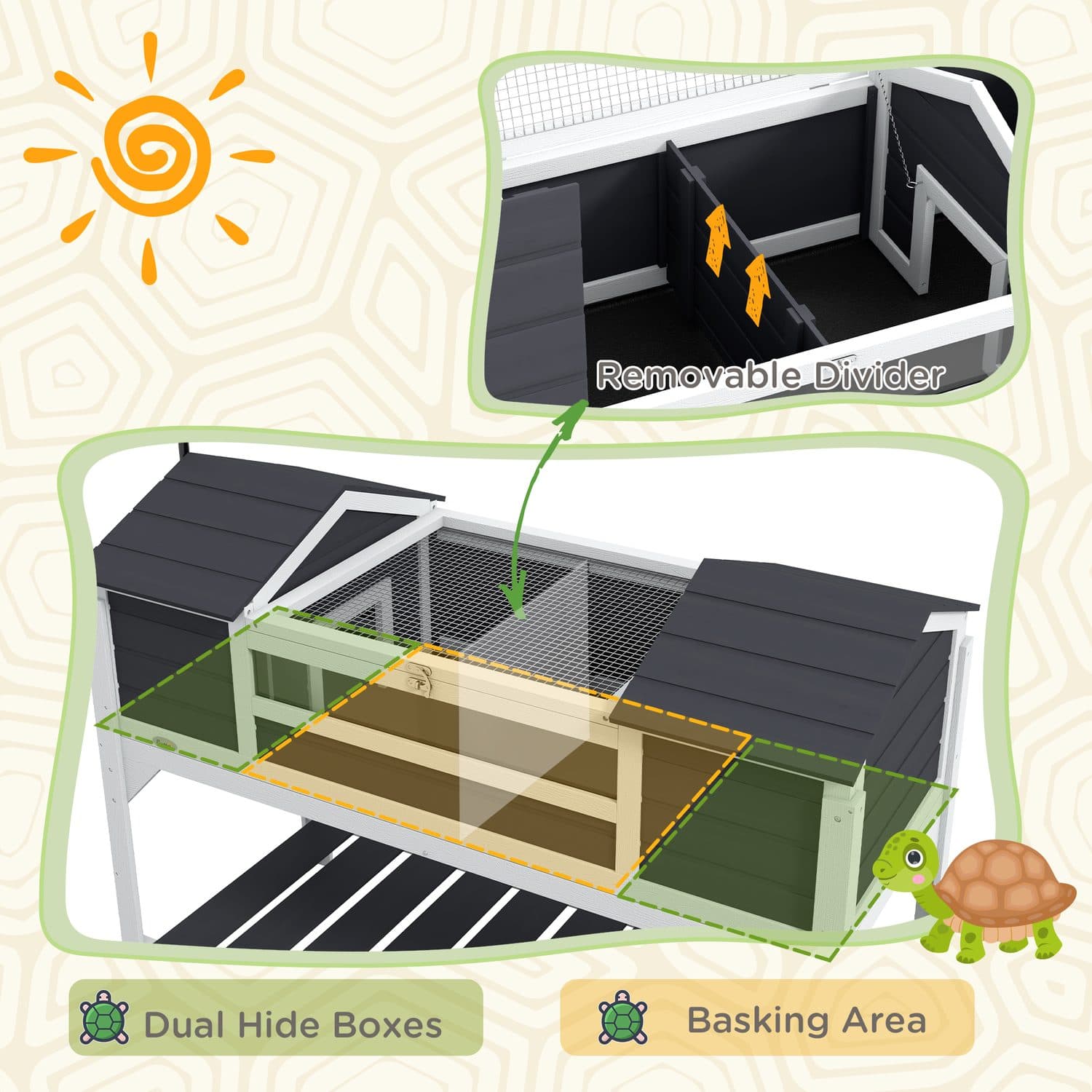 Wooden Tortoise Enclosure with Dual Houses and Lamp Holder - image 5