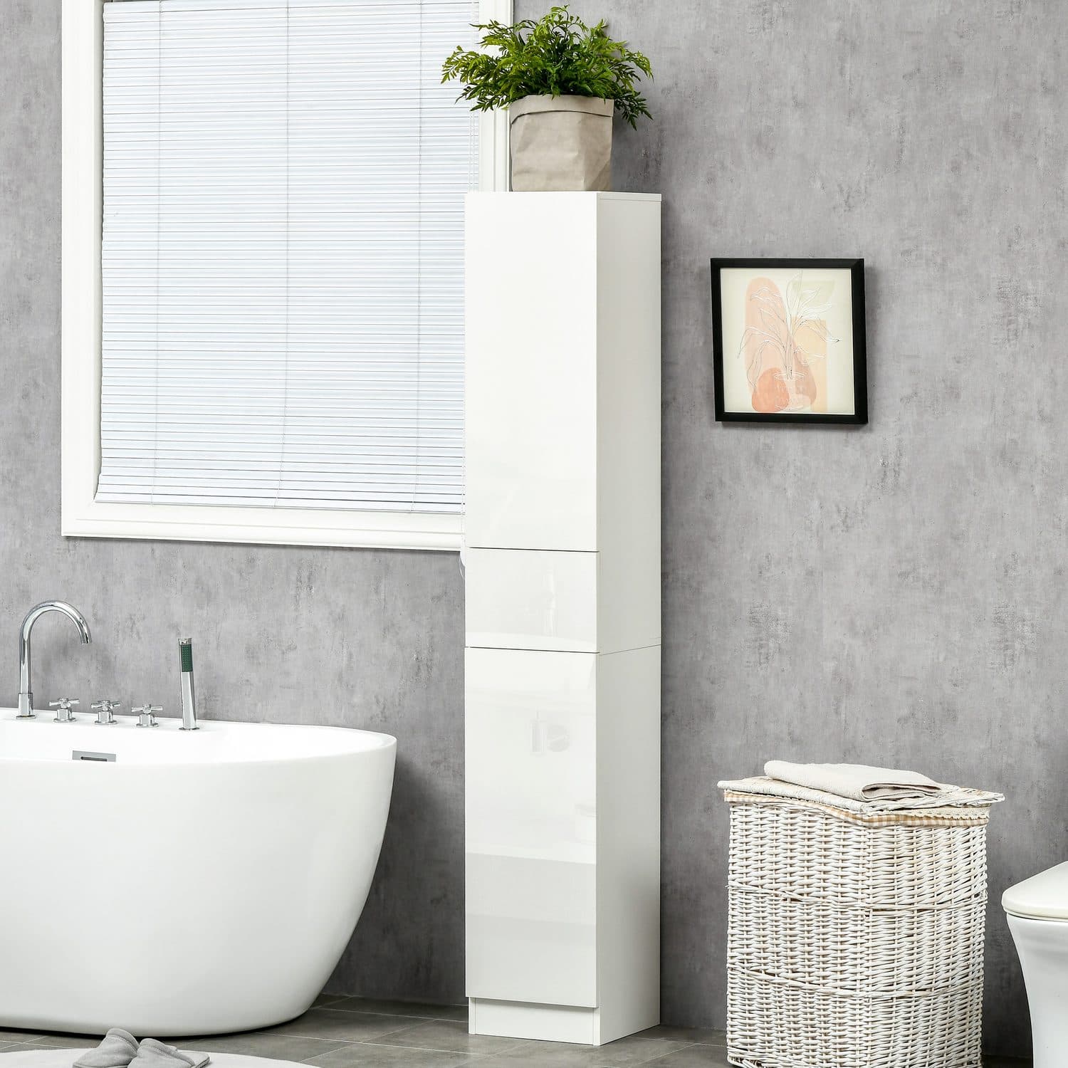 Kleankin Tall White High Gloss Bathroom Storage Cabinet - image 5