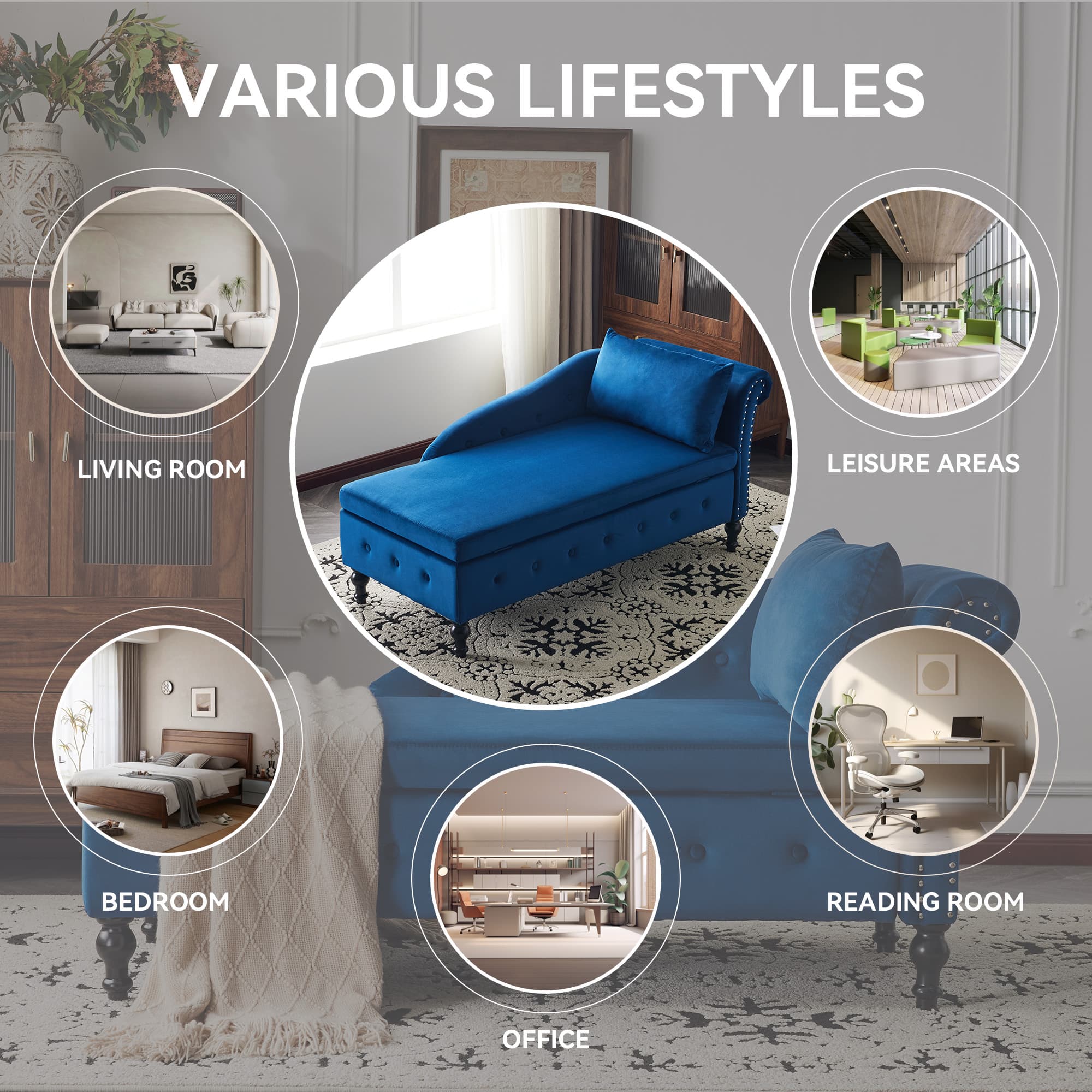 Velvet Chaise Lounge with Practical Hidden Storage - image 3