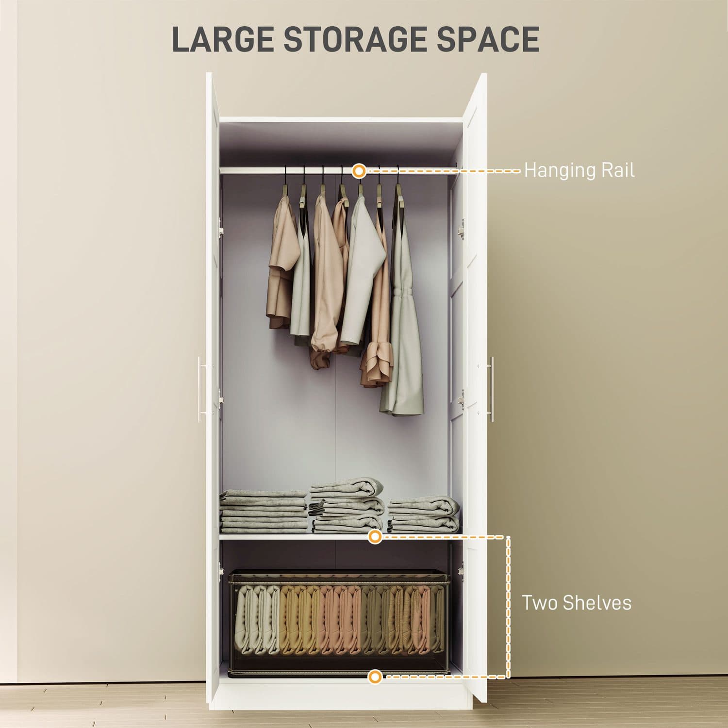 White Double Wardrobe with Shelves - image 2